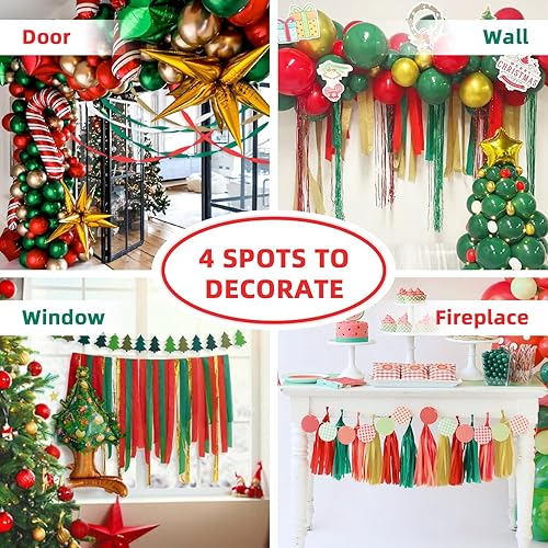 Miniatura 6 de Serpentinas de papel crepé 8 rollos de 656 pies, paquete de serpentinas de fiesta verdes, rojas, doradas y blancas para decoraciones de Navidad,
