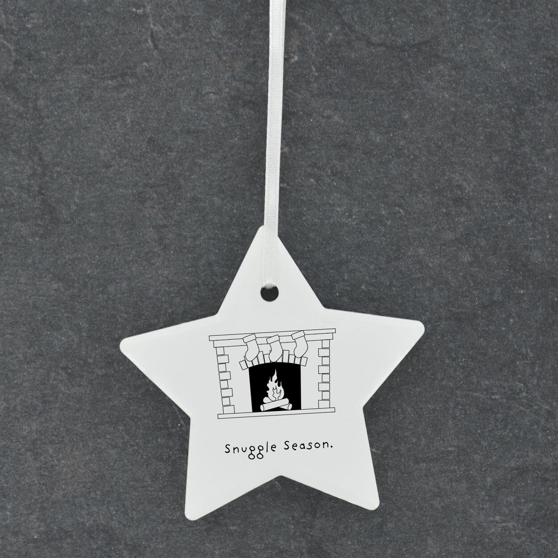 Global Designs Snuggle Season Fireplace Line Drawing Illustration Ceramic Christmas Bauble Ornament