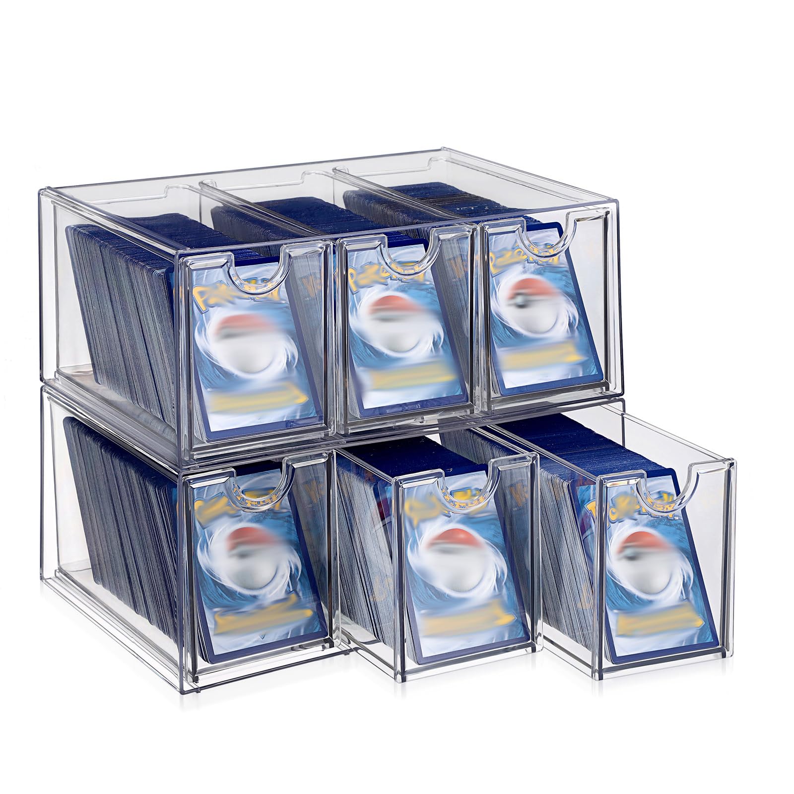 BSTKEY 2 Plastic Trading Card Storage Box with 6 Drawers, Clear (No Cards)