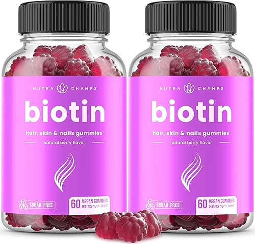 Miniatura 9 de NutraChamps Gomitas de biotina sin azúcar de 10000 mcg alta potencia  Cabello saludable, piel y uñas para mujeres, hombres y niños  5000 mcg en cada