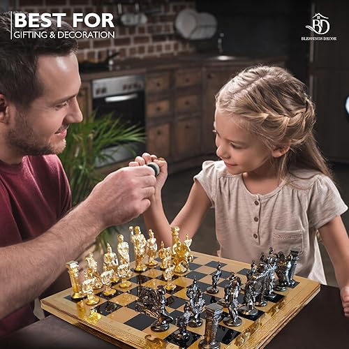 Miniatura 5 de Blessings Decor Juego de Ajedrez Metal (Romano 14 X 14)