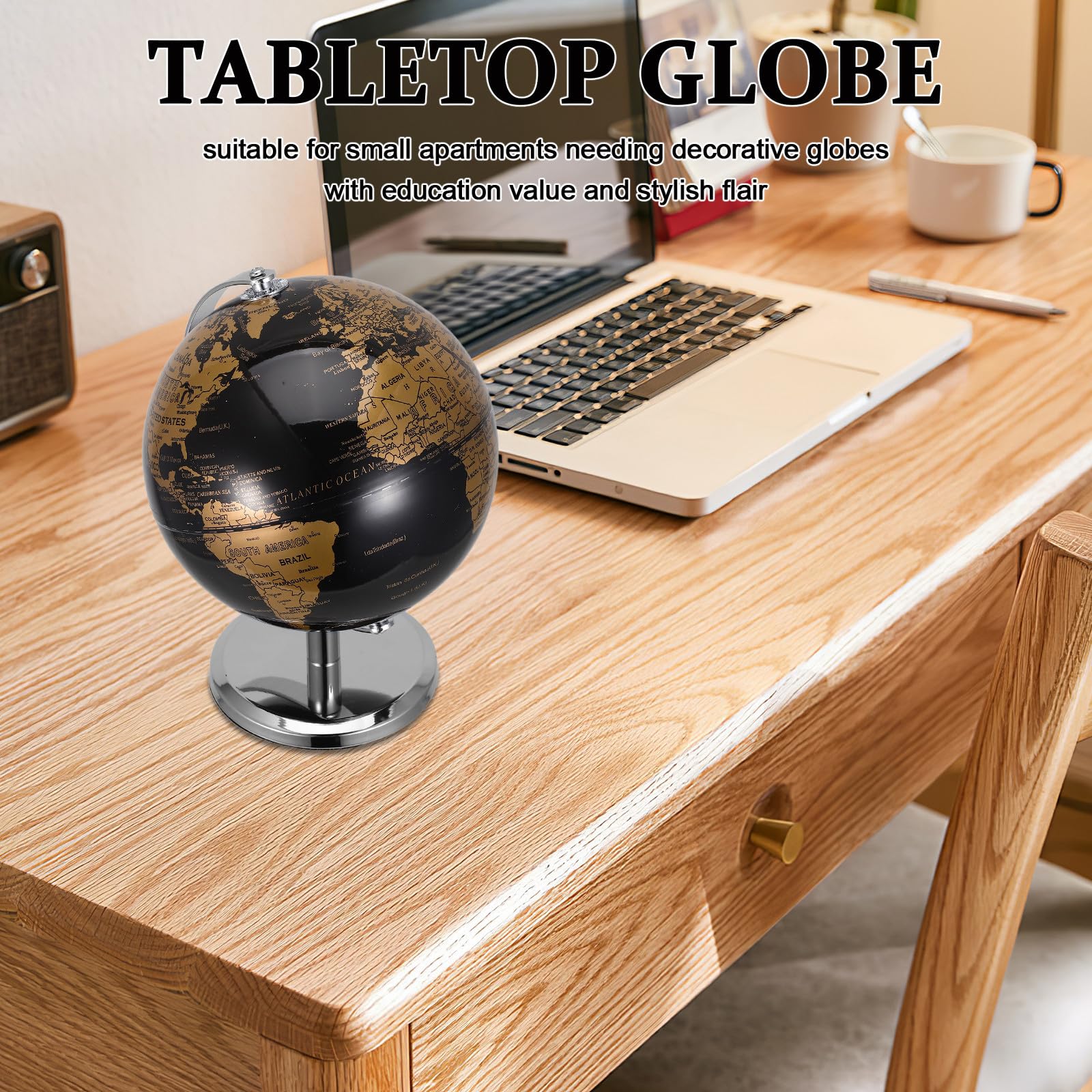 Globo Terráqueo Decorativo Accesorio Educativo y Decorativo Moderno para Escritorio con Diseño Detallado para Oficina y Estudio