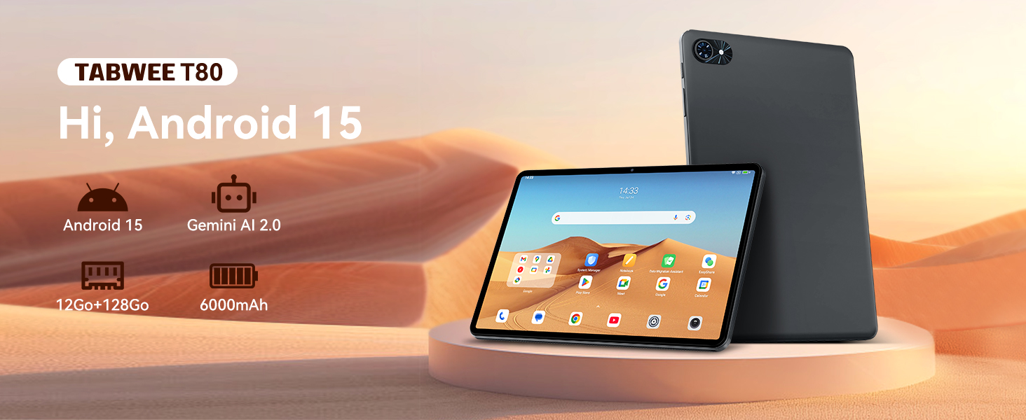 TABWEE Android 15 Tablette 10 Pouces, 12Go RAM+128Go ROM(TF/2To