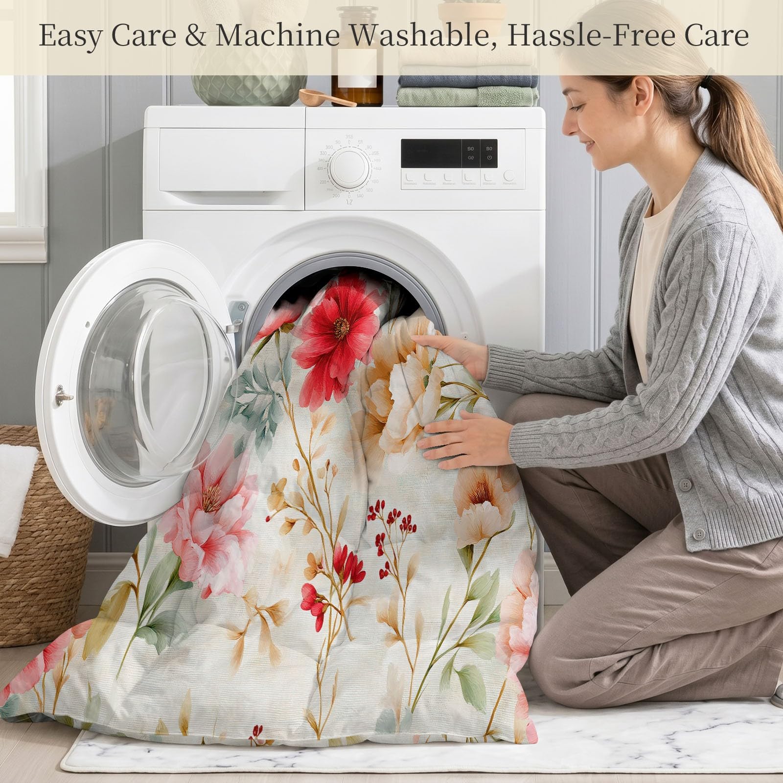 Générique Trapunta senza copripiumino vintage floreale 220 x 240 cm Flower Branch Trapuntato Trapuntato Estivo con 2 Federe Cuscini Bianco Set da Letto Matrimoniale Reversibile Morbido Lavabile in