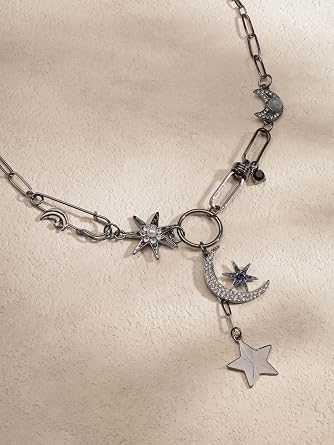 Gothic Punk Layered Long Necklace, Goth Emo Grunge Necklace, Halloween Christmas Jewelry Gift For Women