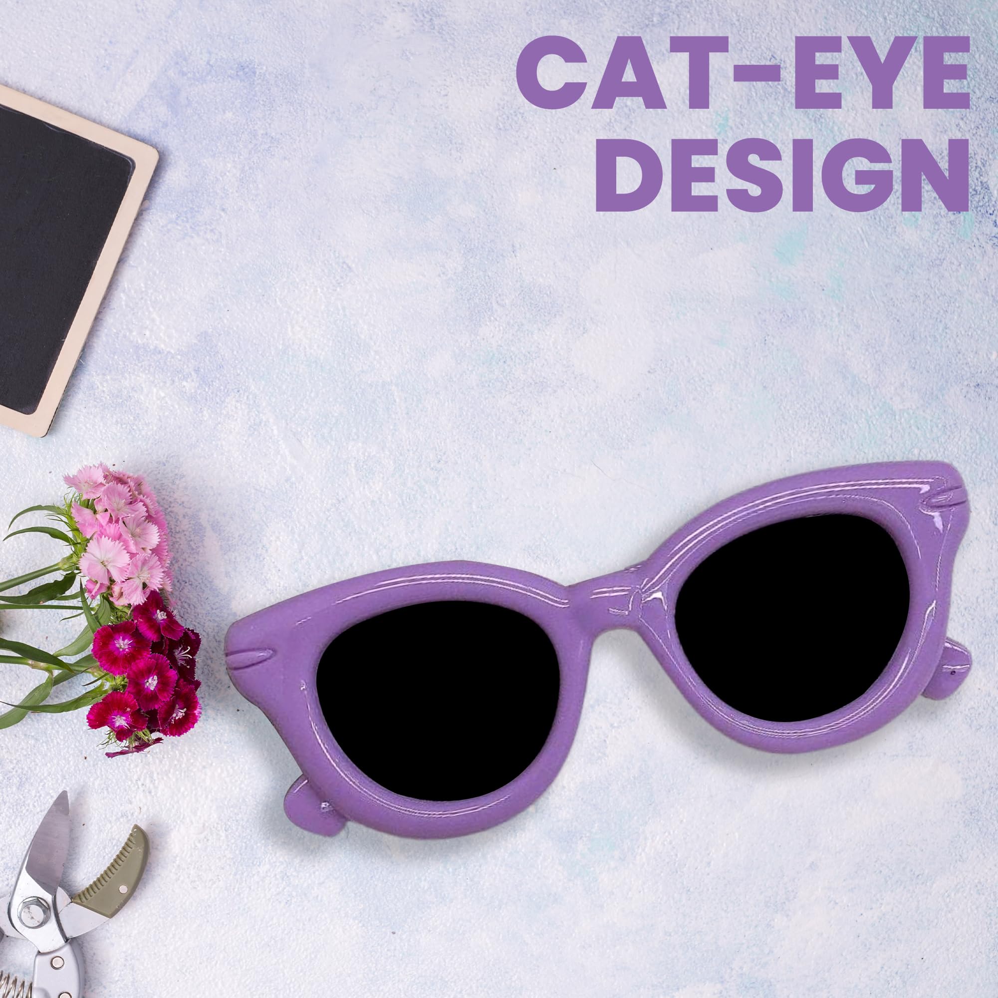 Koochie-Koo Plastic Cat Eye Frame Classic Sunglasses, Cooling Glasses for Kids, Glossy Finish Sunglasses for Girls, with Cute Car Shaped Storage Case, 4-10 Years (Pack of 1, Purple) - Image 5 thumbnail