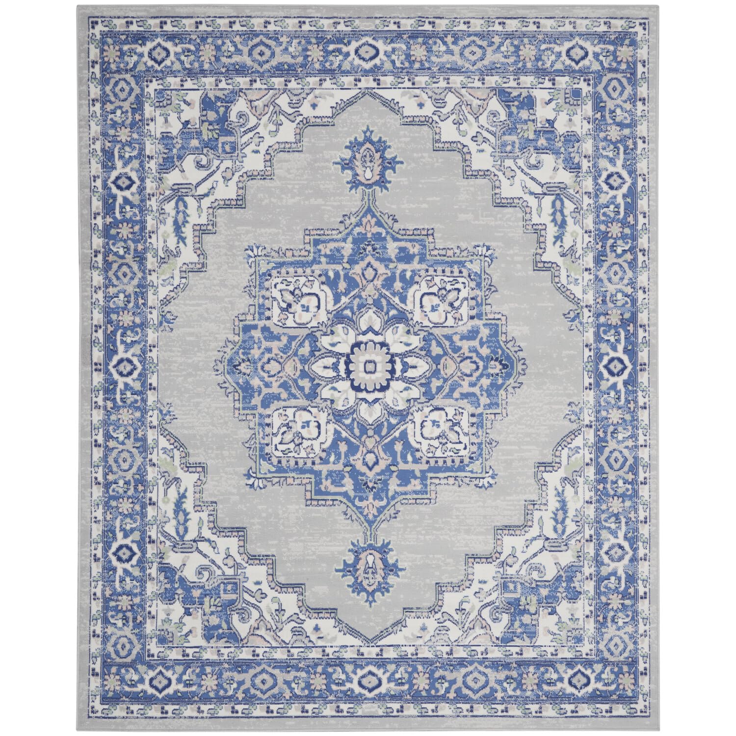 Nourison Whimsicle Traditional Grey Blue 7' x 10' Area -Rug, Easy -Cleaning, Non Shedding, Bed Room, Living Room, Dining Room, Kitchen (7x10)