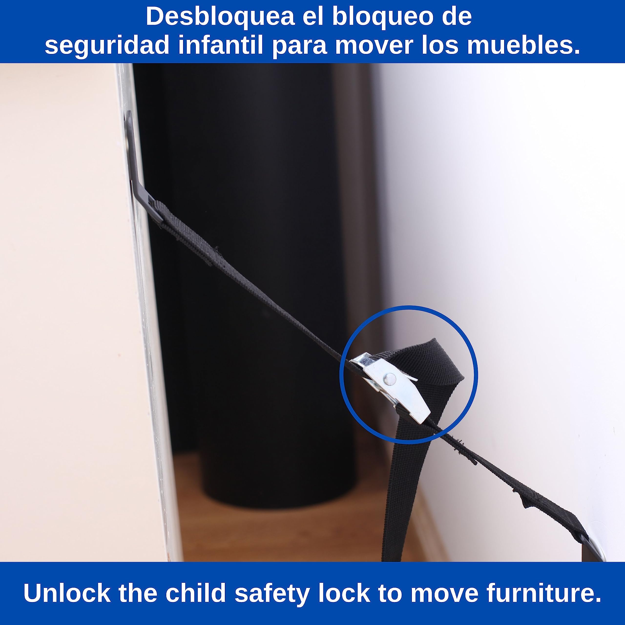 Dispositivo Anti-Punta, 1 Set, en Negro, para TV, Muebles y Armarios, Correas de Seguridad 68 cm, Fácil de Instalar, Seguridad Infantil para Niños Pequeños y Mascotas, Clavijas y Tornillos incluidos