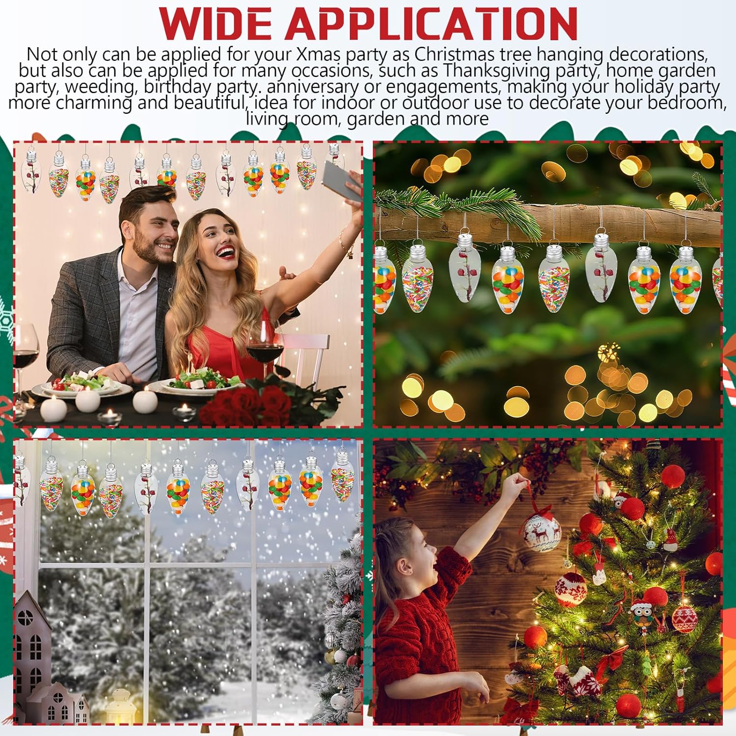 Jetec 48 Pieces 4.2 Inch Christmas Fillable Ornaments Clear Plastic Light Bulbs Hanging Ornaments for Candy Plastic Fillable Jars Shaped Crafts Ball Christmas Tree Decoration for DIY Crafts