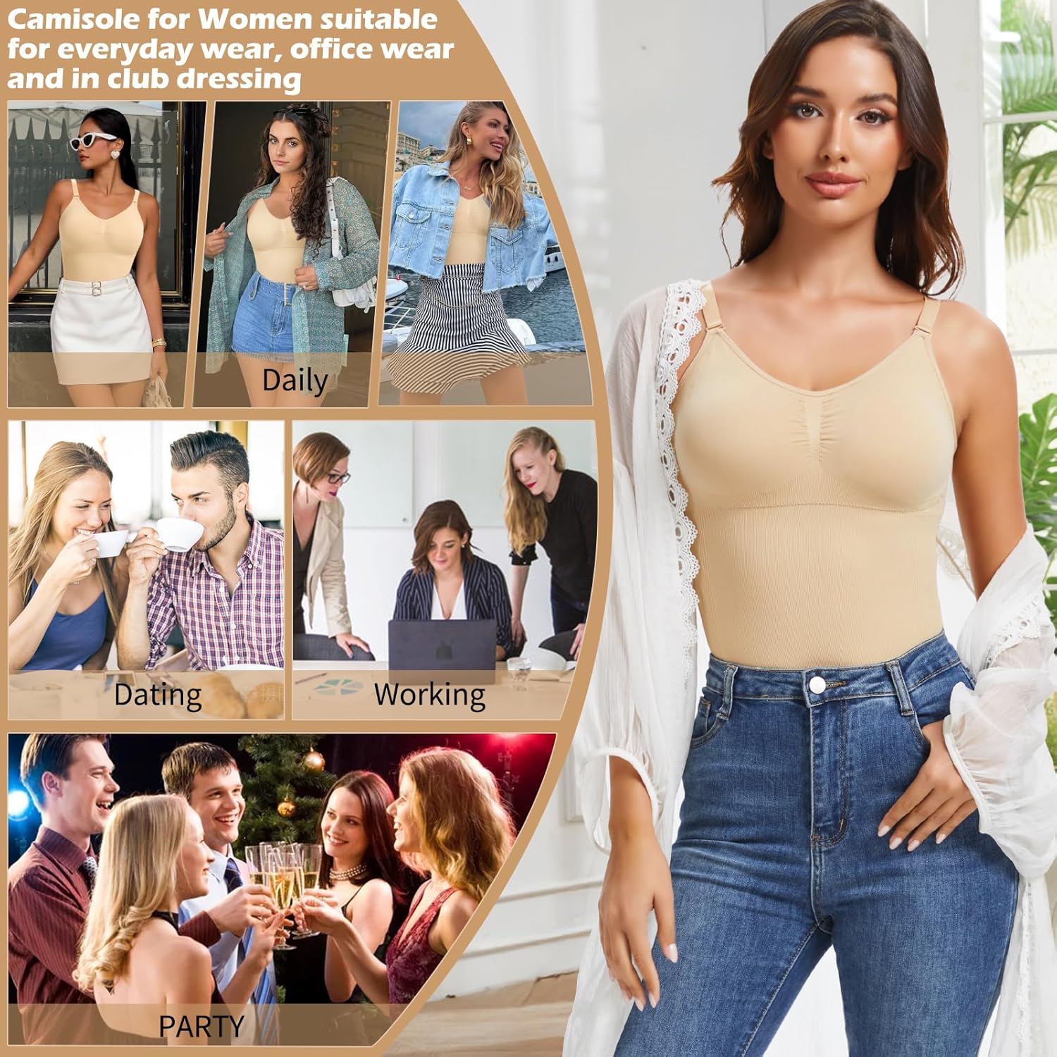 JOYSHAPER Shapewear Camisole for Tummy Control Shapewear with Built in Bra Padded Tank Top V Neck Cami Shaper - Image 2