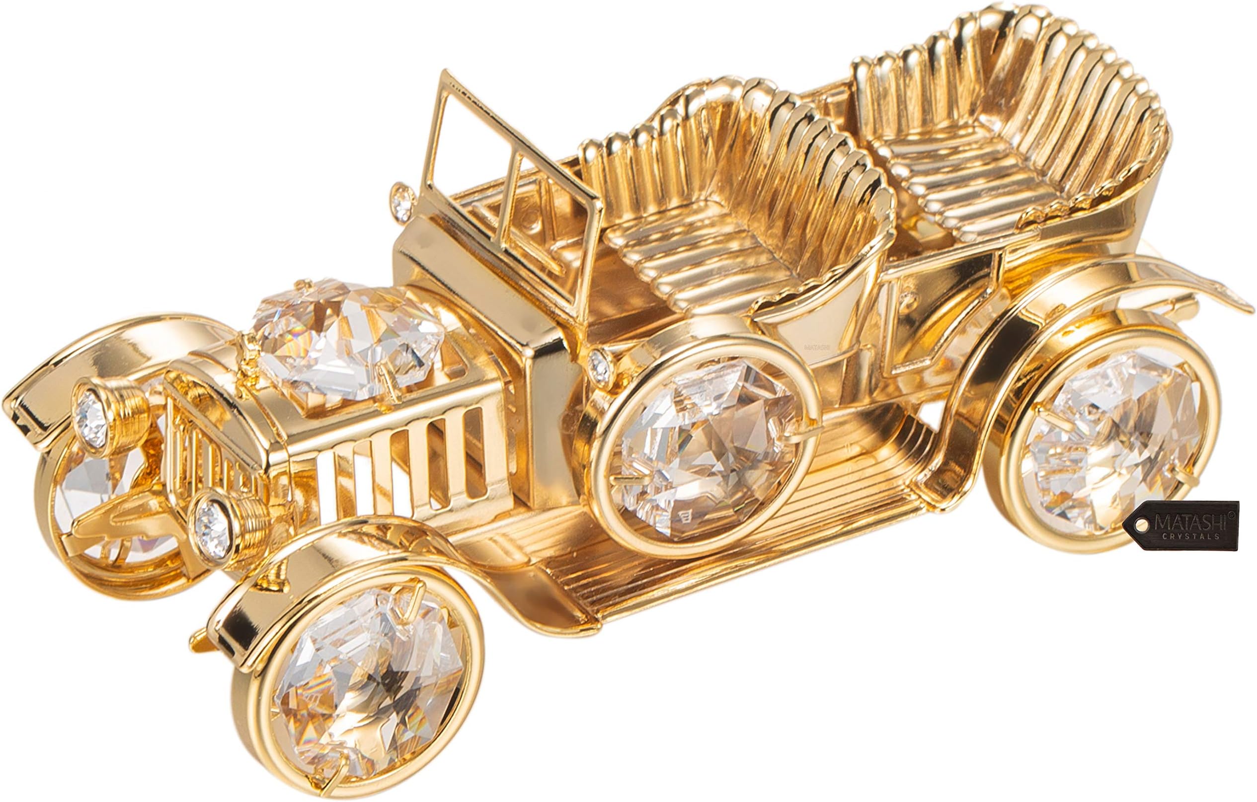 Matashi 24K Gold Plated Vintage Car Ornament with Crystals – Elegant Home Décor Tabletop Showpiece Gift for Mother’s Day, Christmas, Valentine’s Day