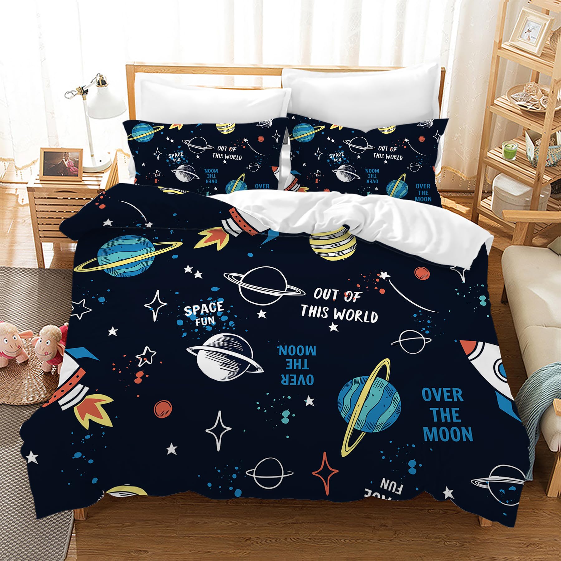 Copripiumino Astronaut 200 x 200 cm, Set Biancheria da Letto Astronaut, Copripiumino per Bambini Astronaut con Cerniera + 2 Federe 50 x 75 cm (Astronaut 3)