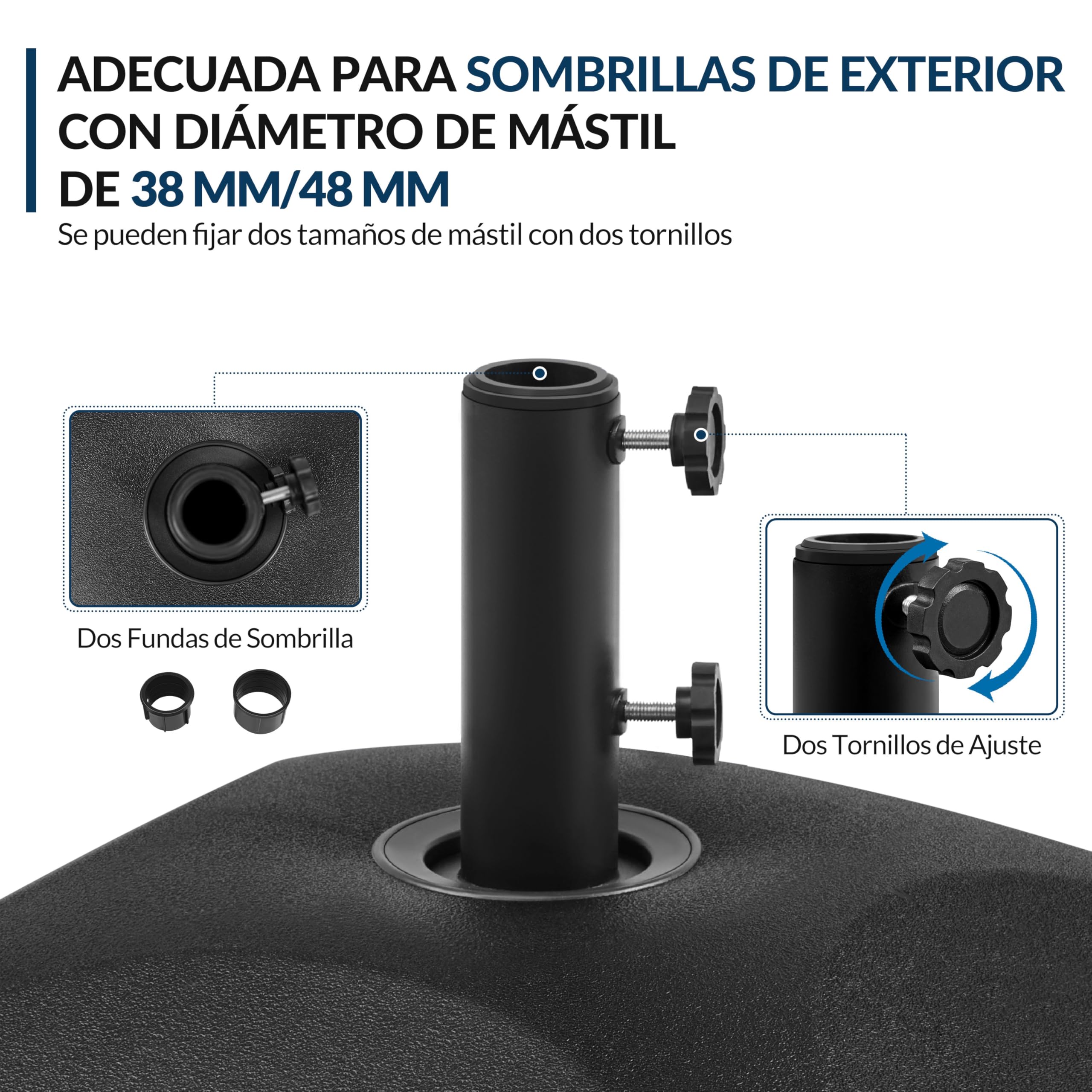 Yaheetech Base de Sombrilla Cuadrada Rellenable 37kg Agua /60kg Arena Negro | Ruedas Bloqueables, Mástiles con Tornillos de 38/48mm, HDPE Resistente a la Intemperie, Ideal para Jardín/Terraza/Patio