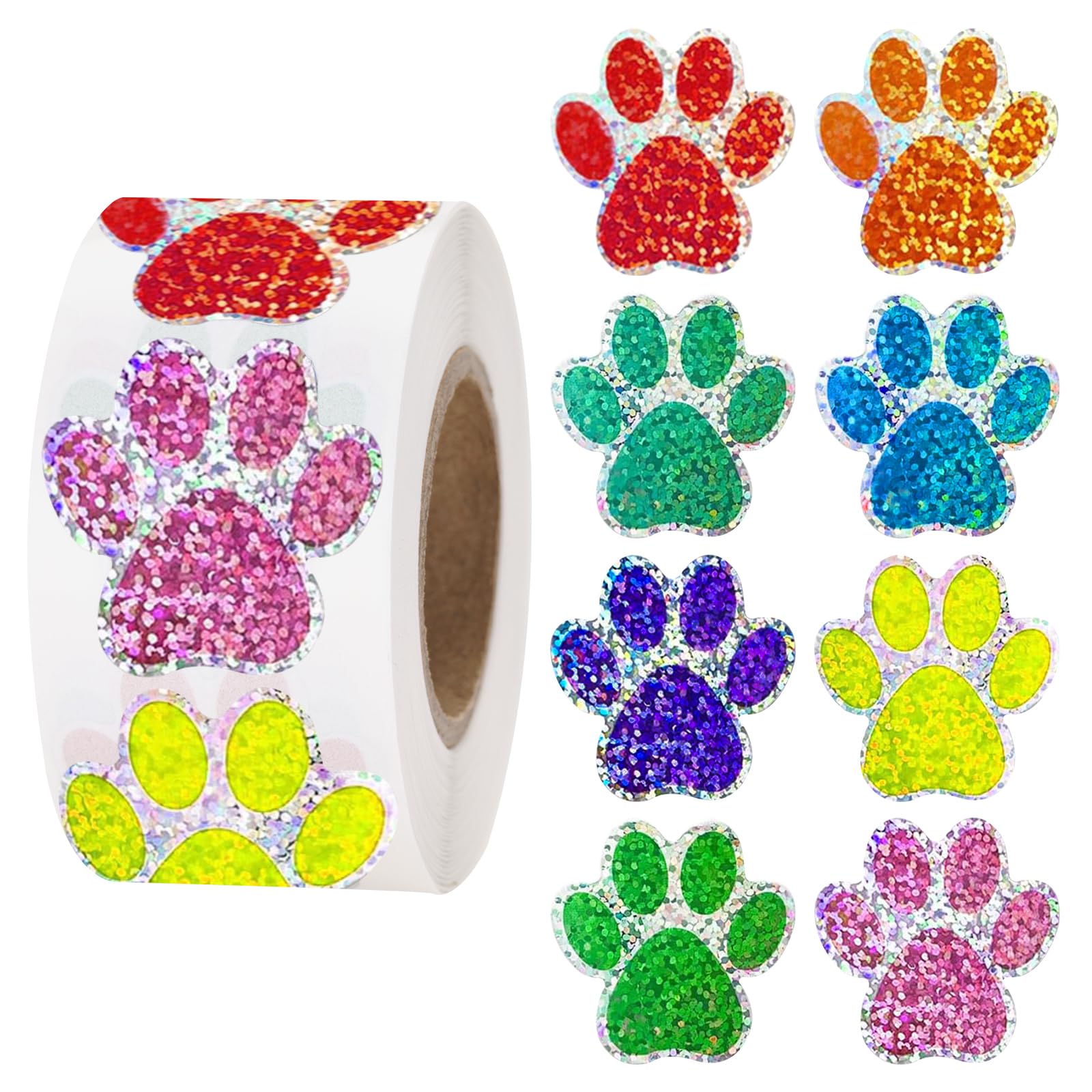 Anwyll Paw Prints Stickers - 500 Pcs, 1 Inch, Self-Adhesive, Sparkling Colors, Perfect for Birthday Party Packaging