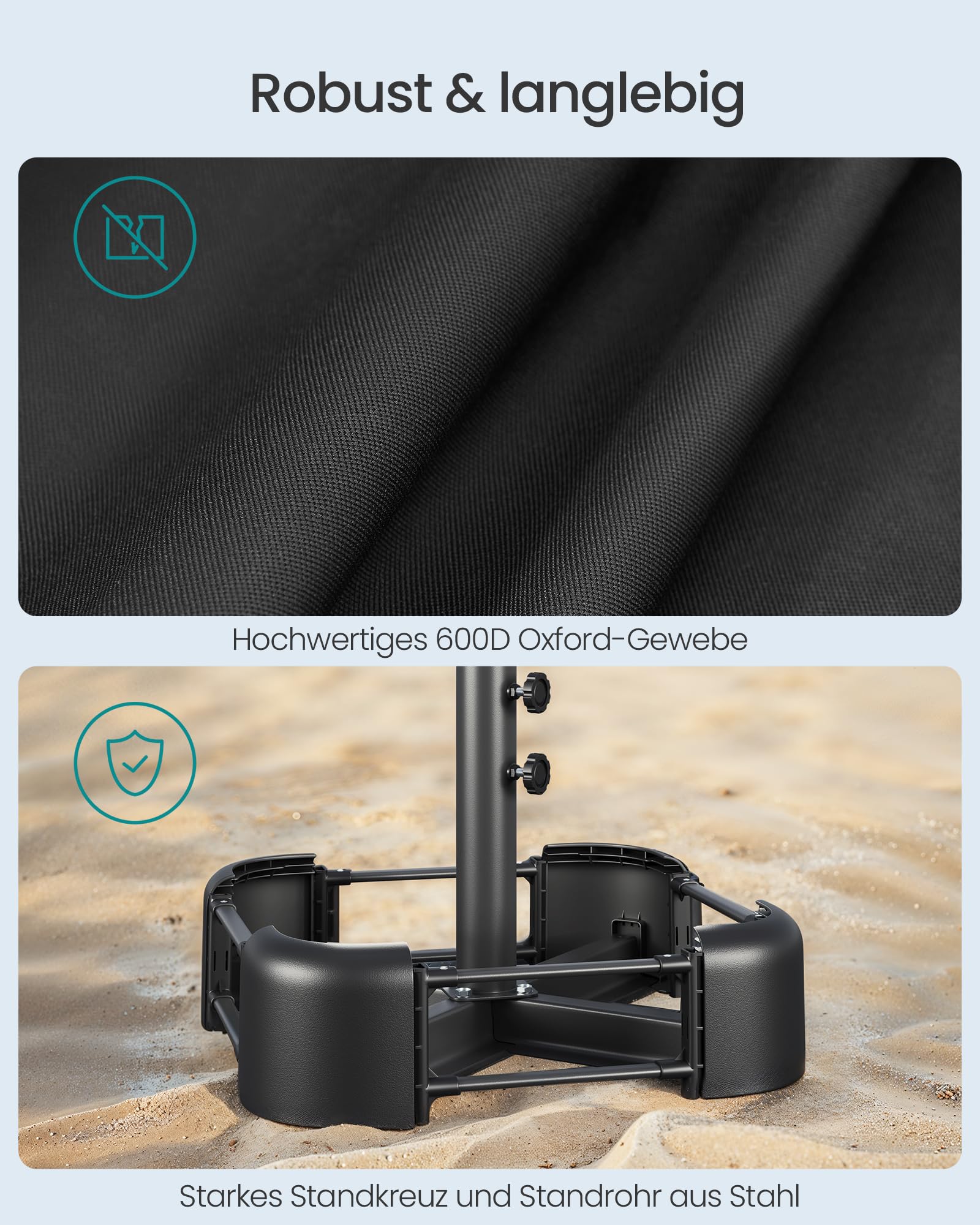 SONGMICS Sonnenschirmständer, Schirmständer, mit Sand befüllbar, Schirmhalter, für 1,5-3 m Sonnenschirm, Sonnenschirmfuß, mit 3 Reduzierringen, schwarz GUB0042B01