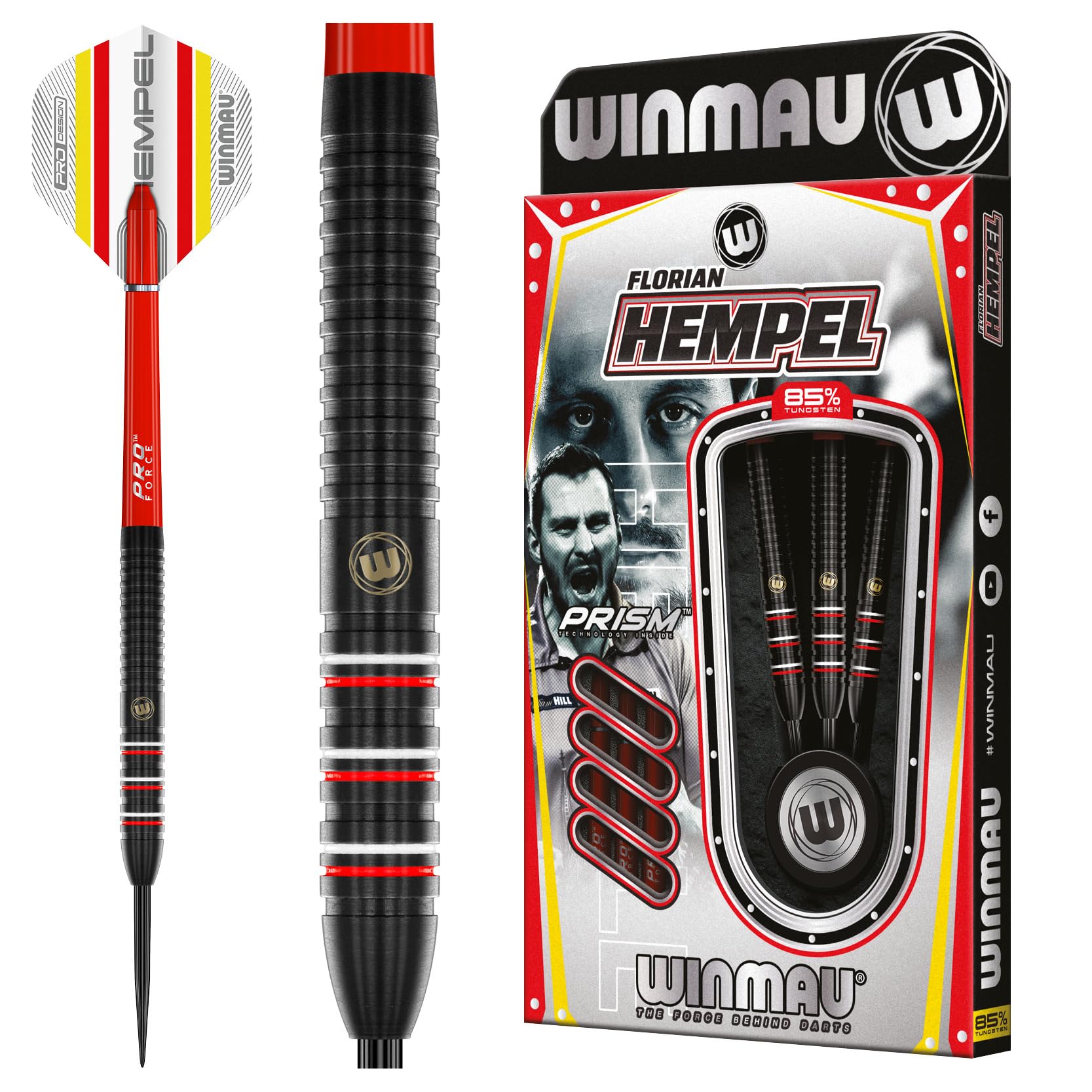 WINMAU - Florian Hempel 85% Pro-Series 22g - 85% Tungsten - Professional Darts Set with Dart Flights and Dart Shafts (Stems)