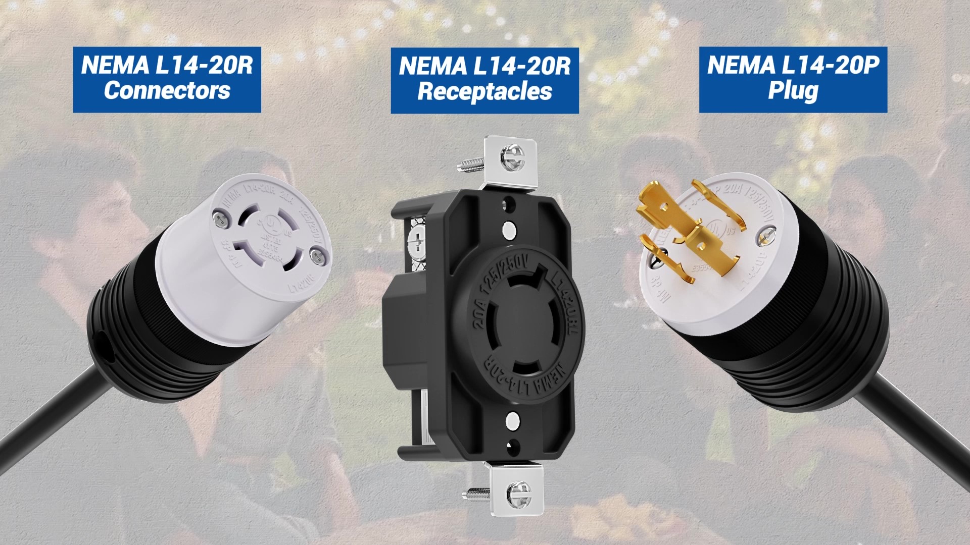 Image of 1 Pack NEMA L14-20P Locking Plug, 20 Amp Generator Replacement Plug 125 /250V 3 Pole 4 Wire Grounding,Twist Lock Adapter Male Plug , Industrial Grade Heavy Duty, UL Listed (E355464)