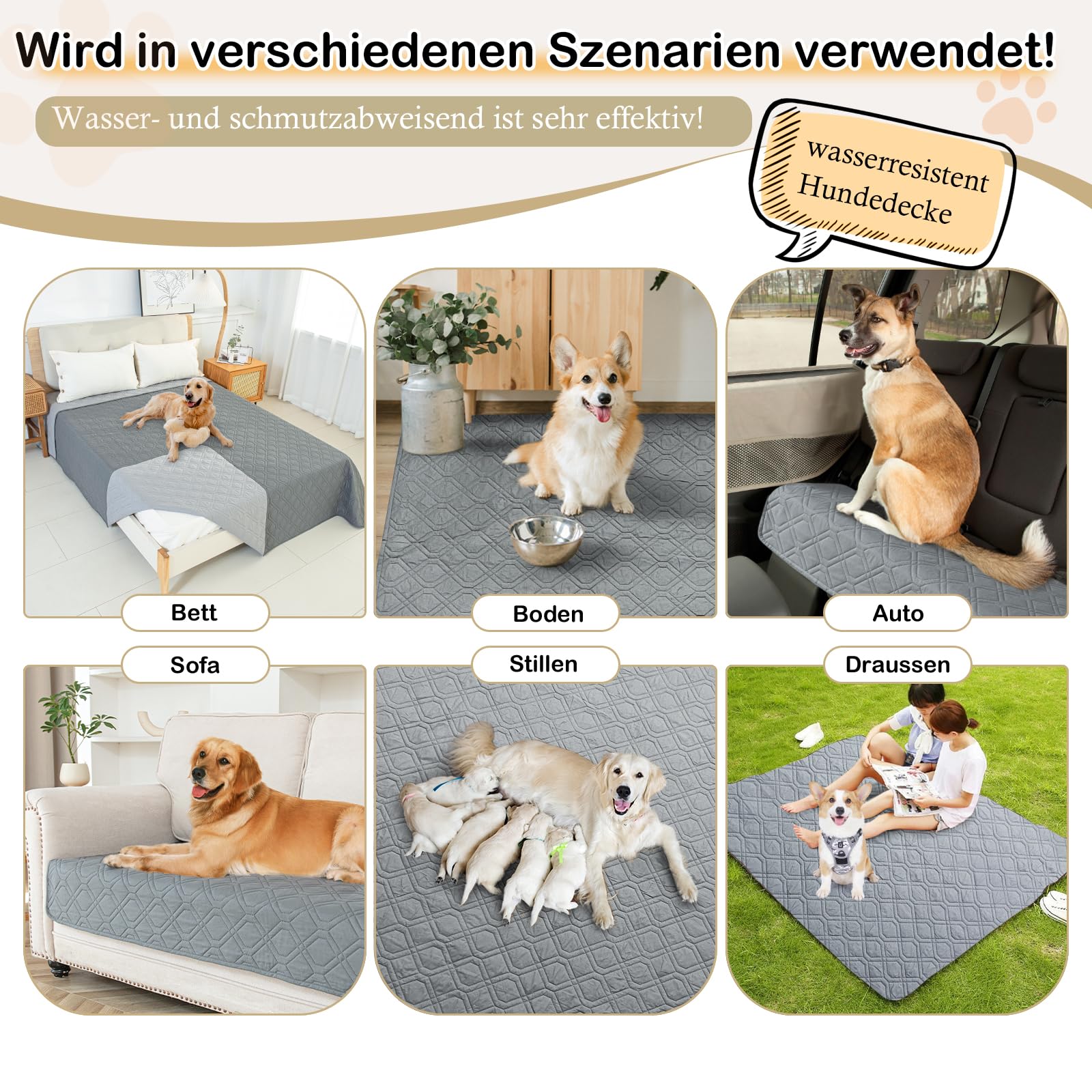100% wasserdichte Hundedecke-Beidseitig verfügbar und weich Hundematte für großeund kleine Hunde,Schutz für Sofa & Bett& Auto - in der Waschmaschine waschbar (Grau, 137 * 208CM)