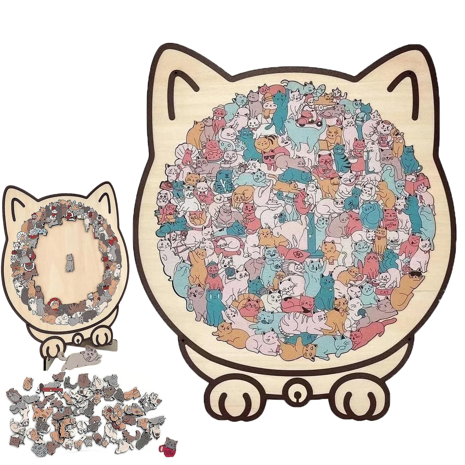 Rompecabezas de madera de gato con 135 piezas de colores para decorar el hogar 8