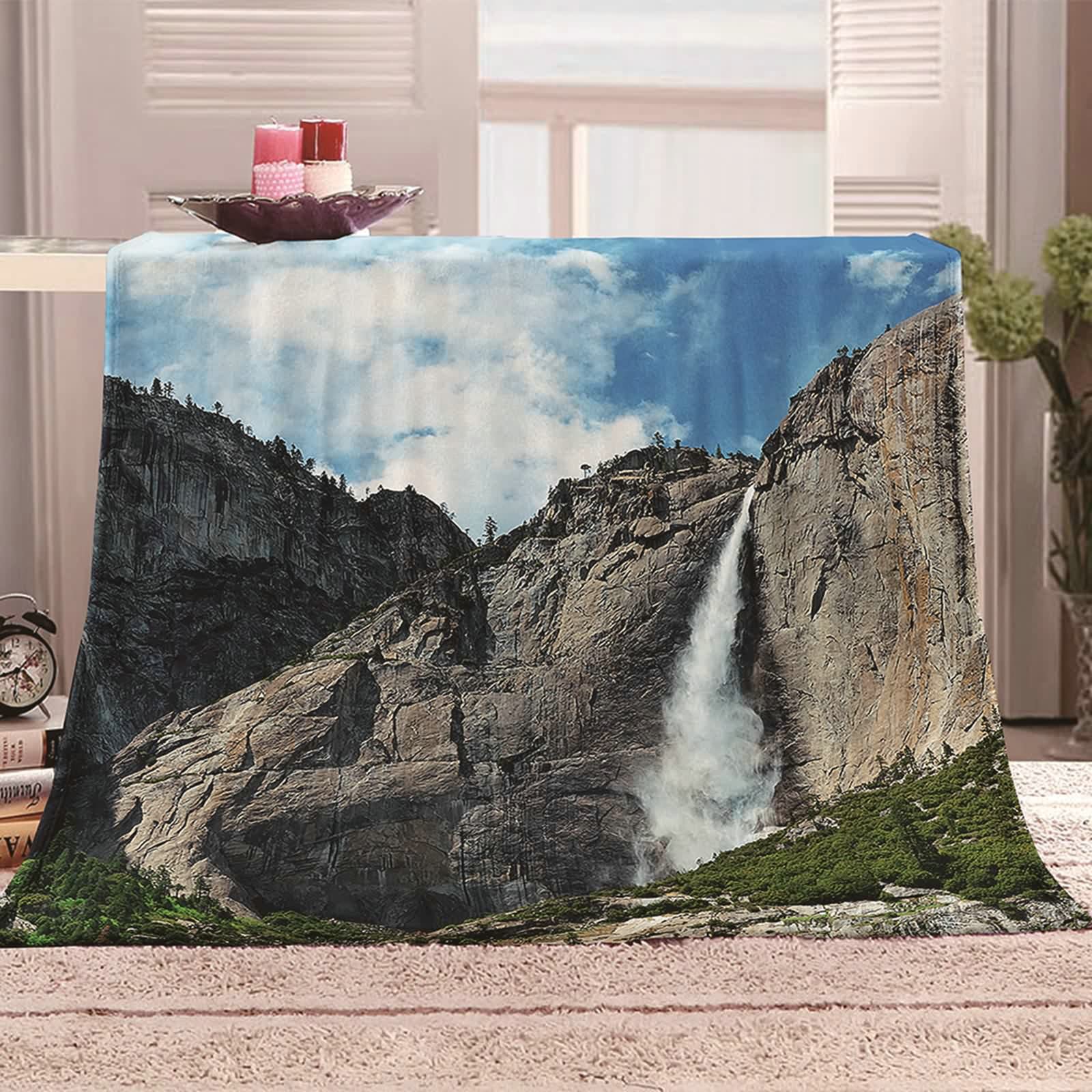 Aeici Couverture Polaire, Couverture Enfant Polaire Couverture 180x200 cm Montagnes et Chute d'eau Couverture de Canapé Cadeau pour Adultes et Enfants