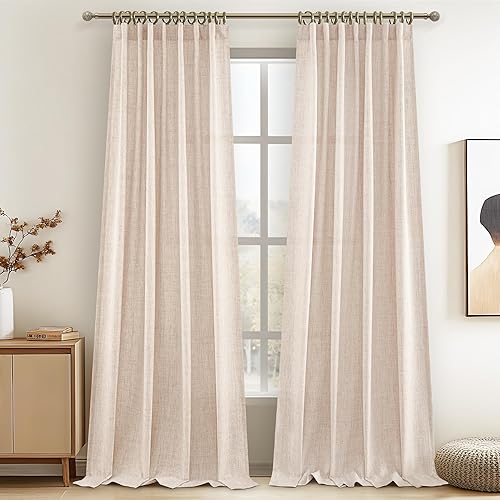 Miniatura 23 de Juego de 2 paneles de cortinas y cortinajes semitransparentes de lino mezcla natural de 84 pulgadas de largo, para sala de estar, cortinas plisadas