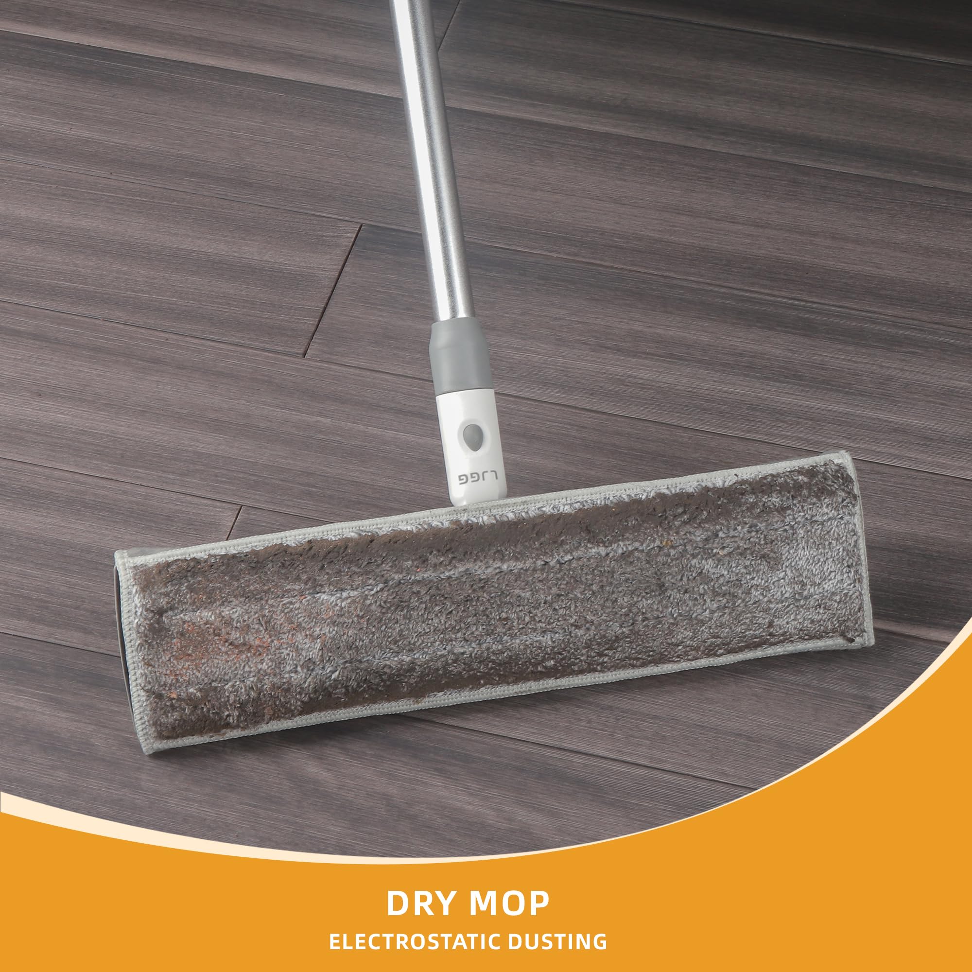 Mopa de microfibra de 15 pulgadas para limpieza de suelos de madera dura, fregona profesional comercial con 4 almohadillas reutilizables y mango de acero inoxidable para el hogar, oficina, hotel