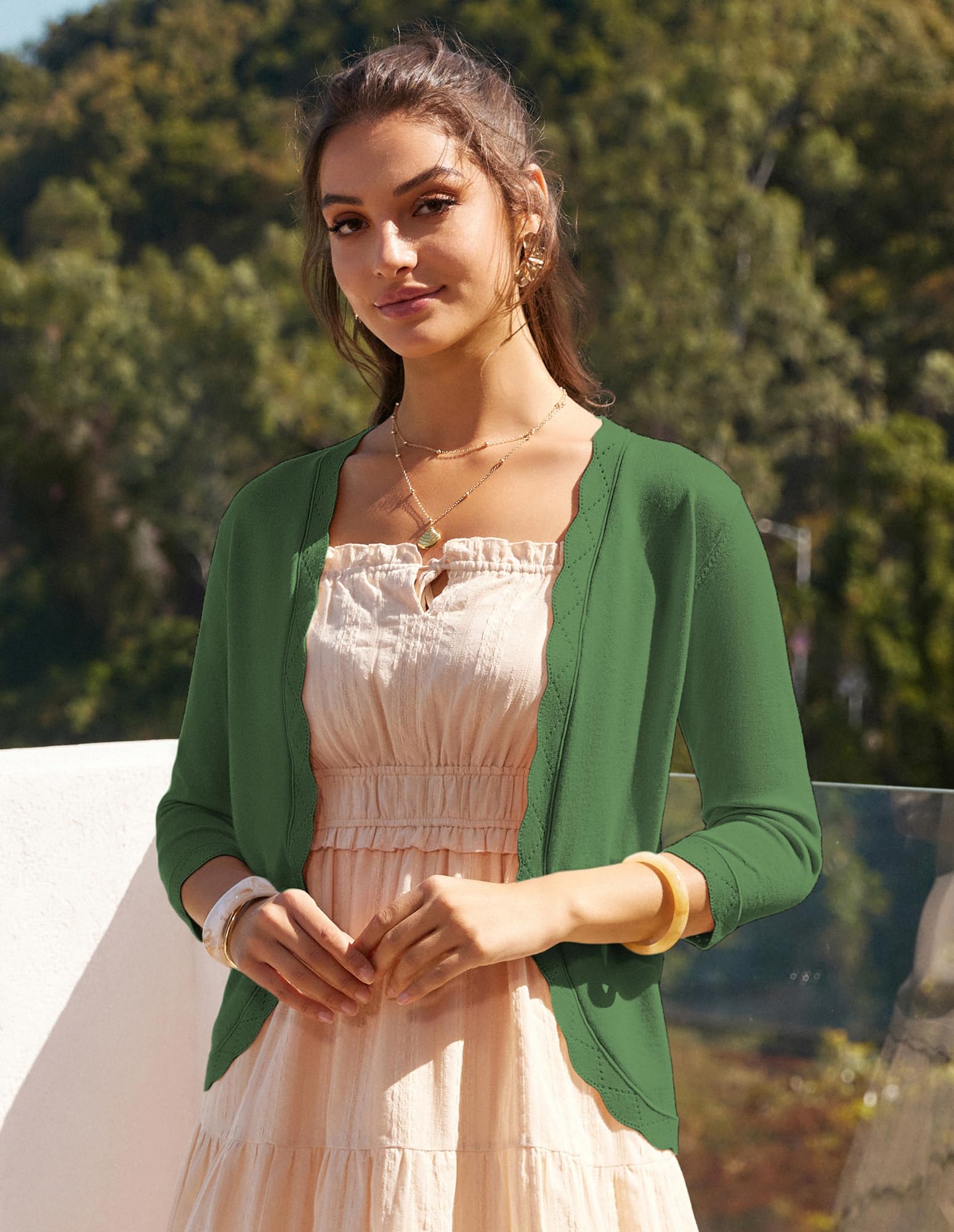 GRACE KARIN Cardigan estivo da donna, leggero, aperto sul davanti, maniche a 3/4, orlo curvo, bolero casual lunghezza fianchi