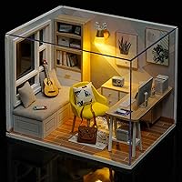 Vista 2 de piberagi Kit de casa de muñecas en miniatura DIY, a escala 1:32, casa de muñecas de madera mini creativa con muebles, a prueba de polvo para niños