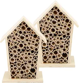 AYNEFY Bee Hotel 2pcs Casa de Madeira para Abelhas Polinizadoras Nativas, Caixa de Ninho de Abrigo de Insetos para Insetos Benéficos, Adorável Decoração de Jardim 11,1oz, Troncos + Reed