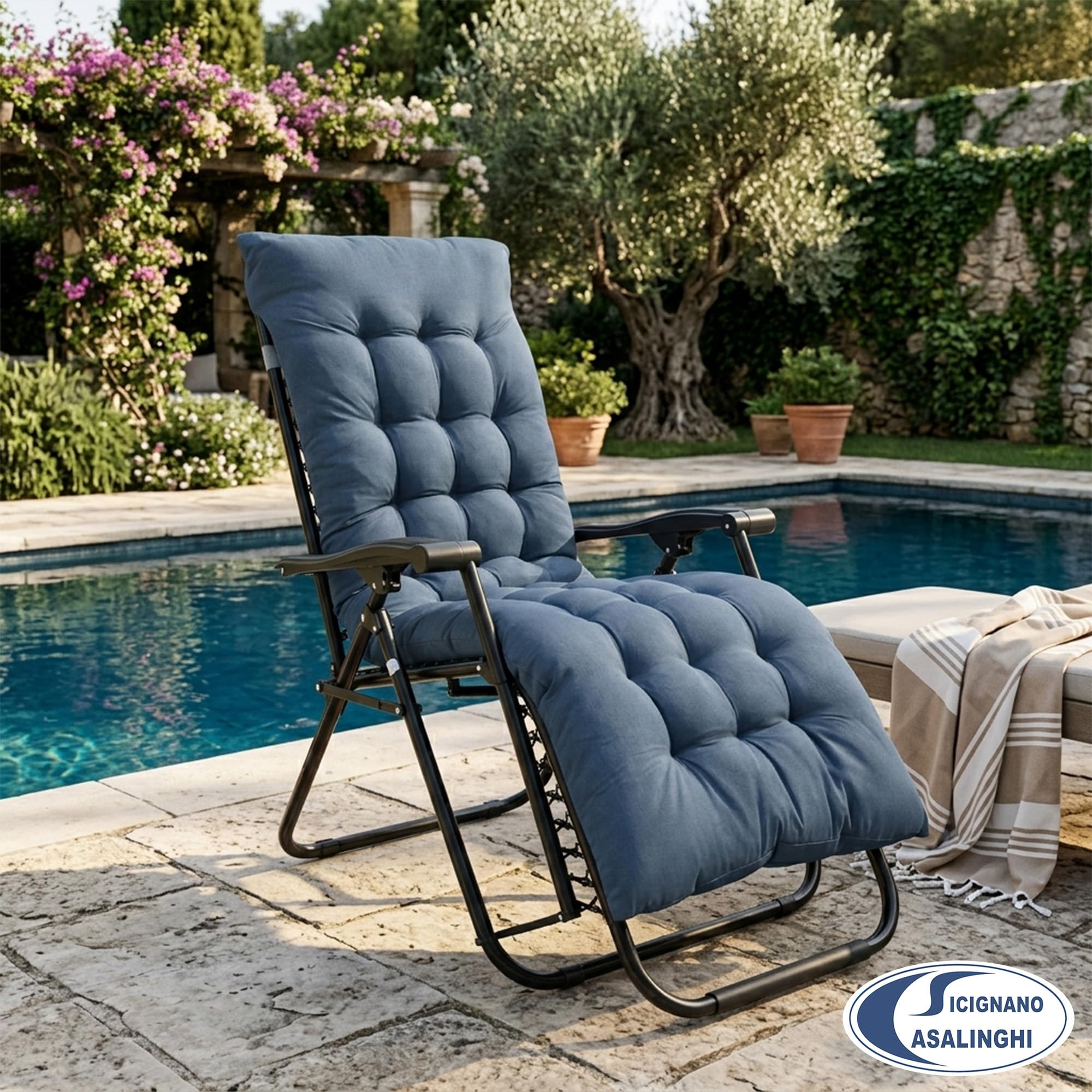 Sicignano Set 2 Cuscini per Sdraio Zero Gravity 160x52 cm Blu, Cuscini Trapuntati per Relax Esterno con Imbottitura Ergonomica, Supporto Ottimale Schiena e Collo Giardino