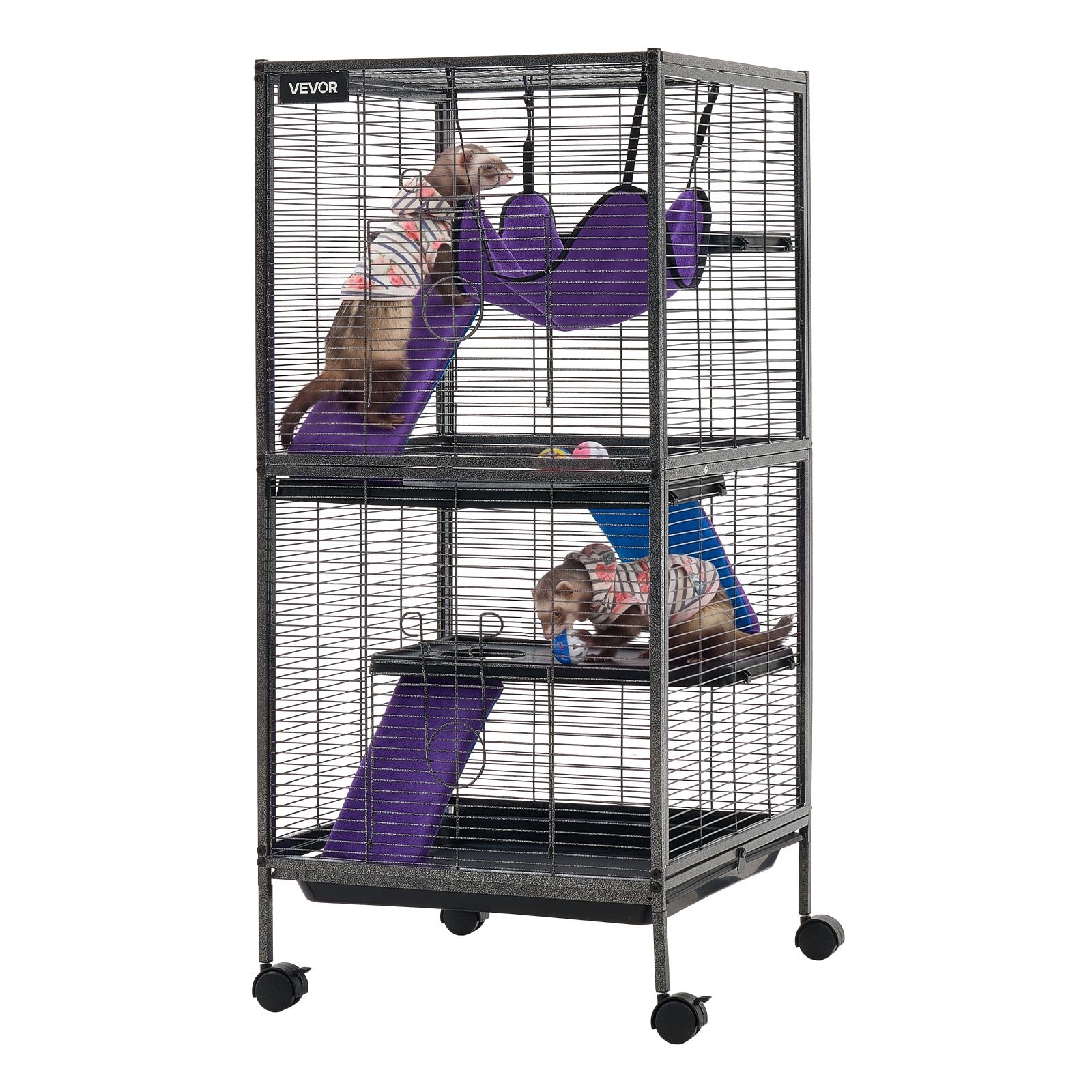 VEVOR Gabbia per Piccoli Animali in Metallo 113 cm a 4 Livelli con Ruote