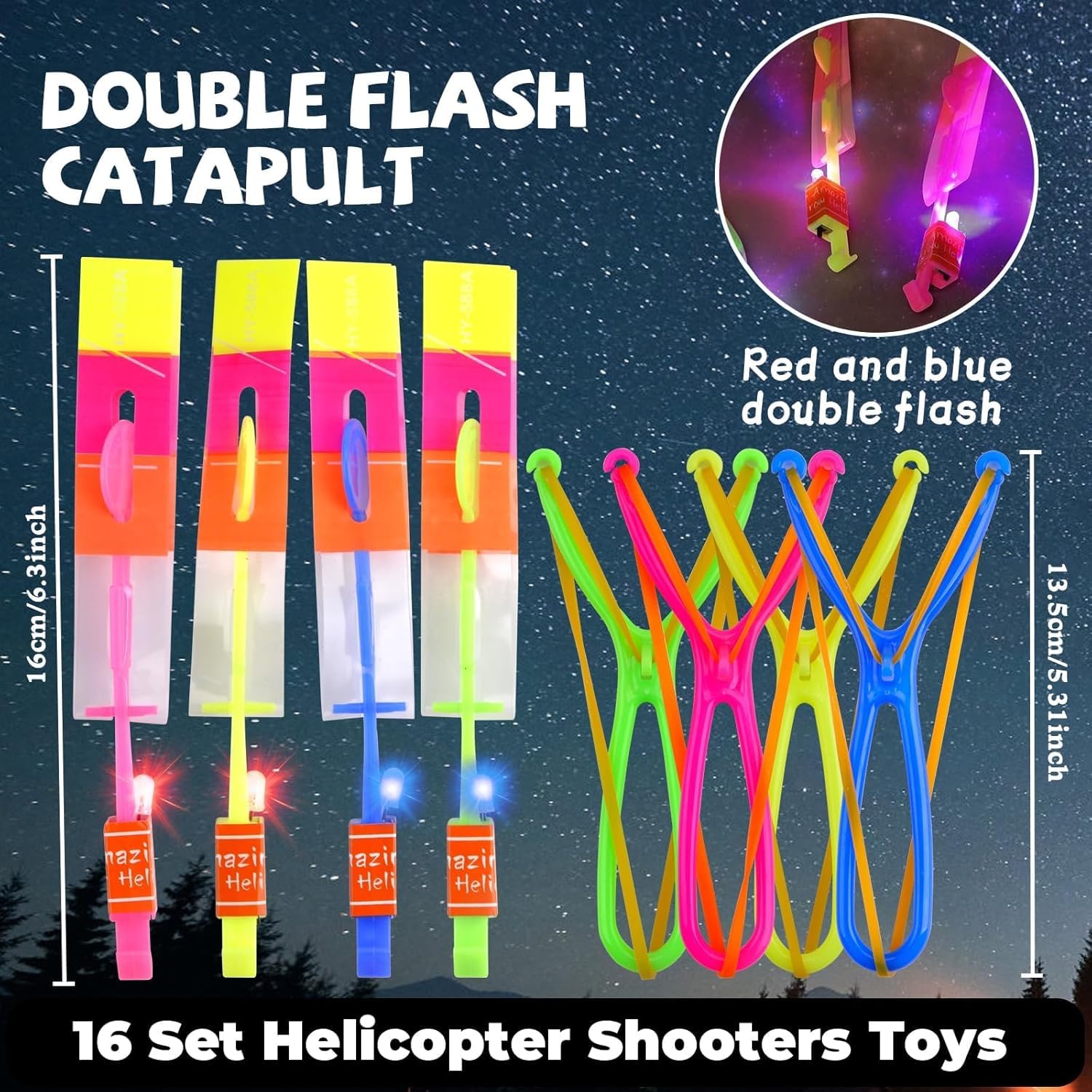 Helikopter Shooters Toy, 16pc imprezy dla chłopców dziewcząt w wieku 6+, LED Light Up Slingshot zabawki strzałki Copters Toys, imprezowe wypełniacze dla dzieci świąteczne prezenty (16PCS)