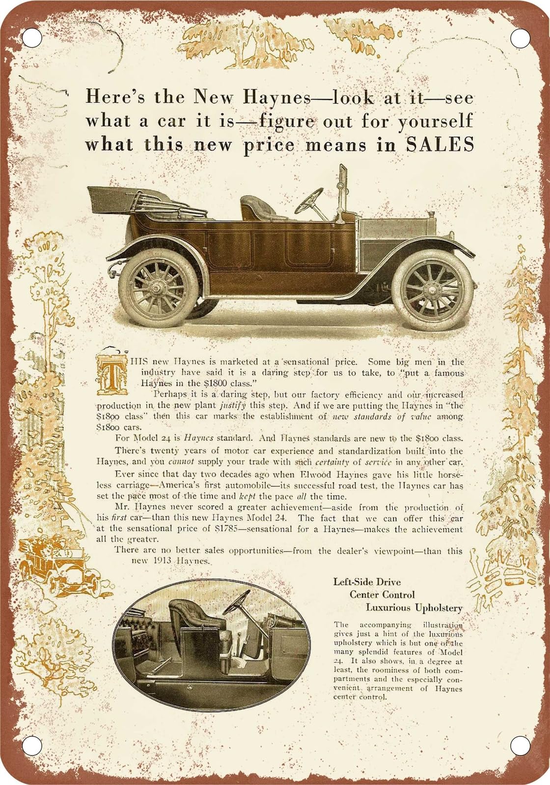 METAL SIGN - 1913 Haynes Vintage Ad 01b - Old Retro Rusty Look home decor