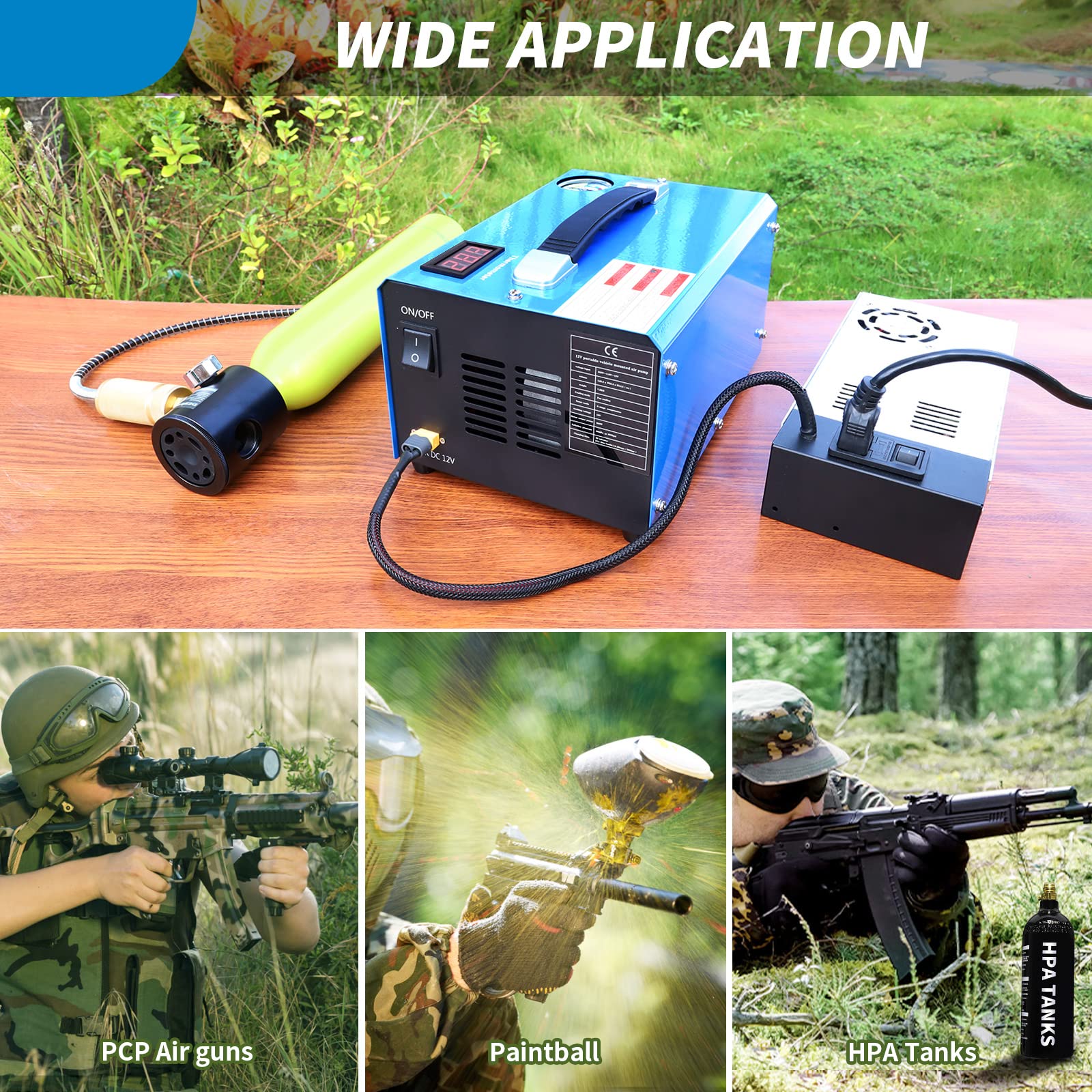 TOAUTO A1 PCP Air Compressor,4500Psi 30Mpa, Water/Oil-Free, One Button Start, Bursting disc, Powered by Car 12V DC or Home 110V AC with Adapter HPA Compressor for Paintball/PCP Rifle/Mini Scuba Tank