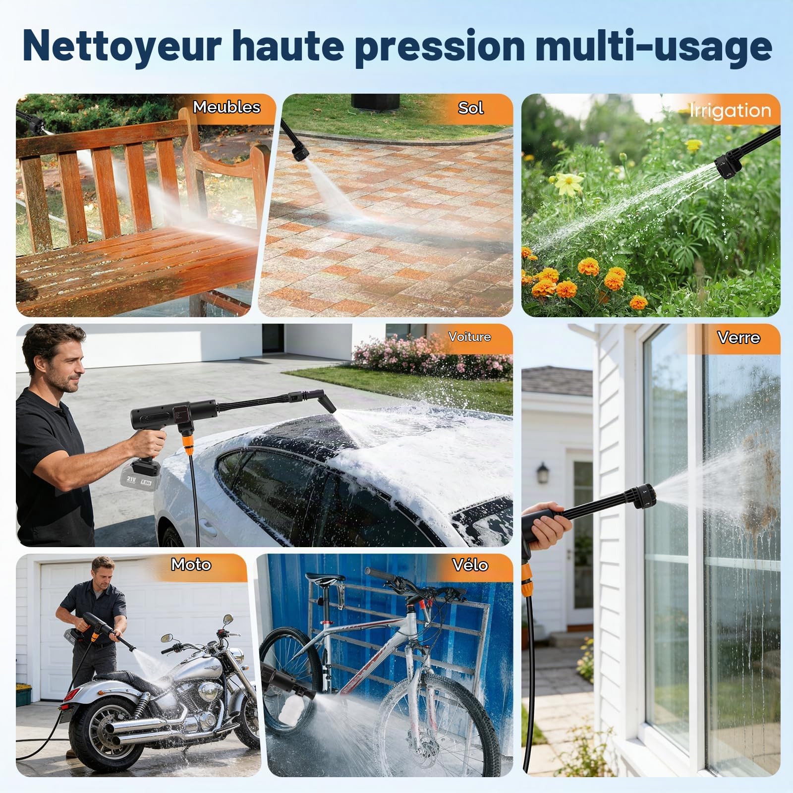 Nettoyeur Haute Pression sans Fil pour Batterie Makita 18 V, 83 Bars, Portable, avec buse réglable 6 en 1, Nettoyage Ultra-Puissant, Tuyau de 8.5m pour Le Nettoyage de la Voiture et du Jardin