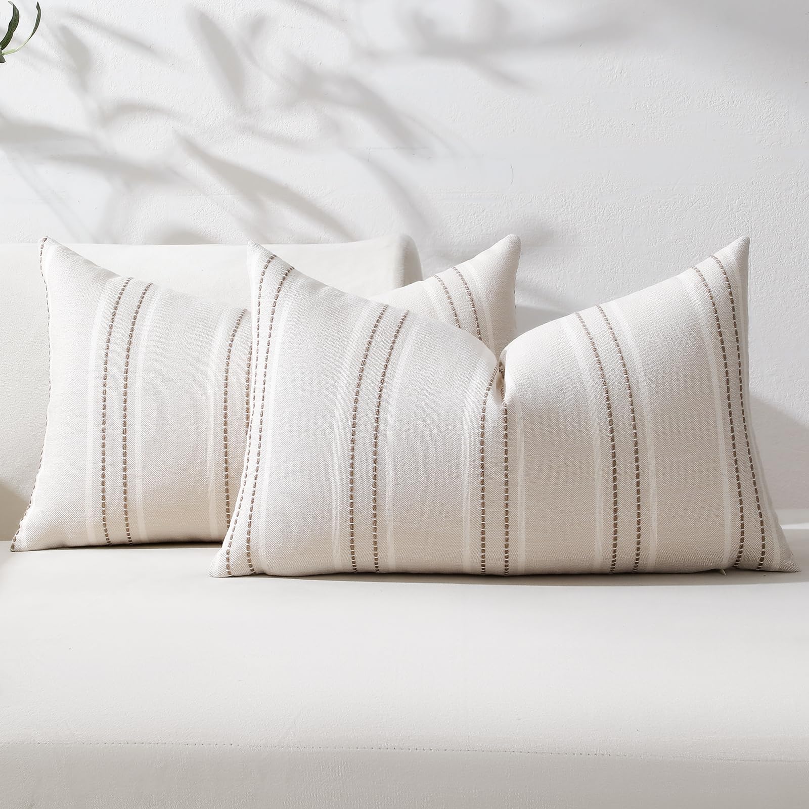 Hckot Striped Throw Pillow Covers 12x20 Set of 2 Taupe Pillow Covers