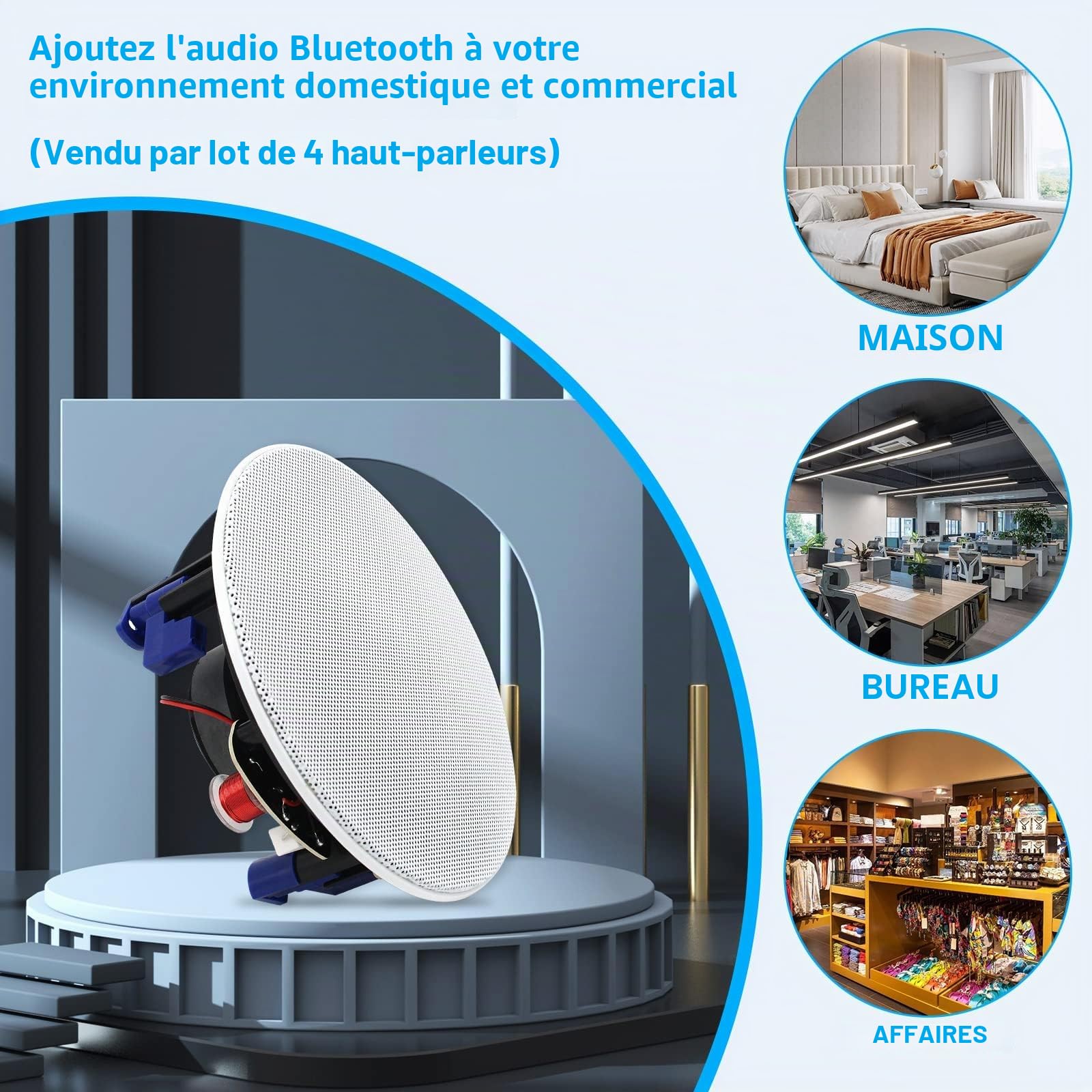 Herdio Haut-parleurs de Plafond,Enceinte encastrable Plafond à 2 Voies de 10,2 cm, 160 W, Parfaits pour la Salle de Bain, la Cuisine, Le Salon, Compatible avec Bluetooth