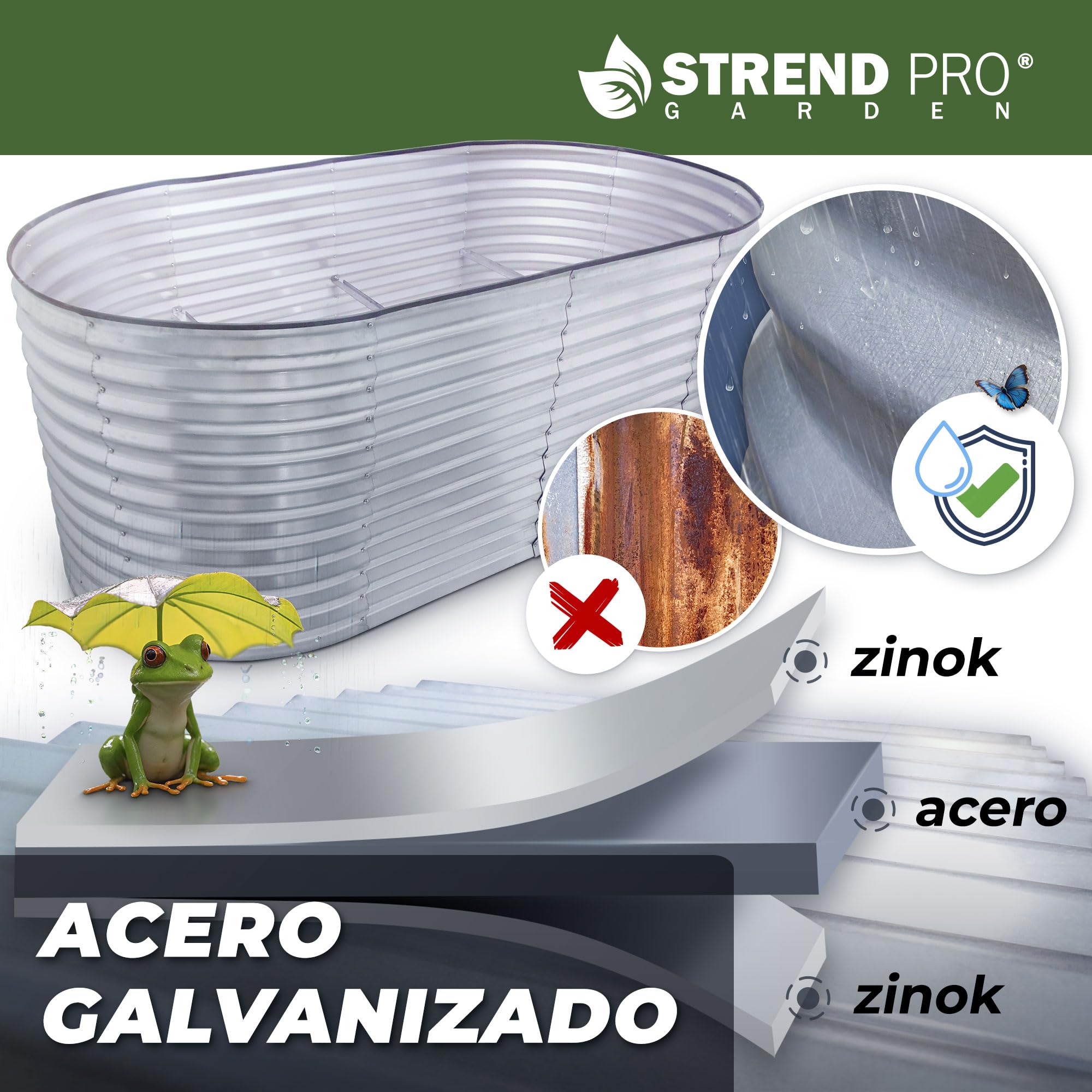 STREND PRO Bancal de Metal 200 x 100 x 80 cm (Largo x Ancho x Alto) | Kit de bancal de Metal para jardín Chapa | bancal de jardín de Acero galvanizado para Verduras, Hierbas y Plantas de Tomate