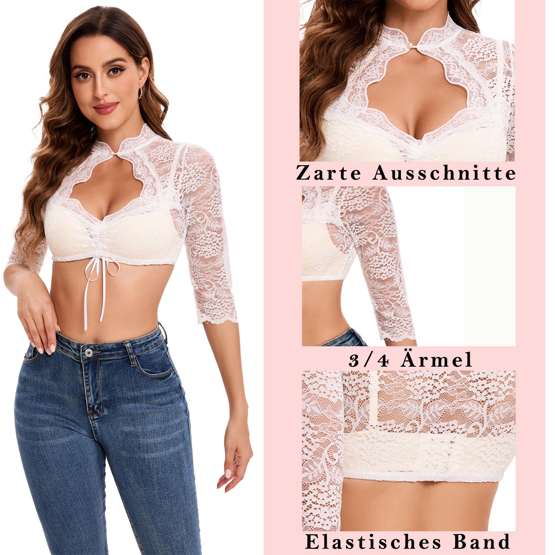 Goxozzy Dirndl Bluse Damen Oktoberfest Trachtenbluse Klassisch Elegant Langarm in Weiß und Schwarz Größe 34-44