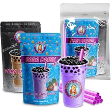 طقم شاي TARO Boba يتضمن مسحوق Taro Drink Mix ، لآلئ Tapioca السوداء الحقيقية والقش بواسطة Buddha Bubbles Boba