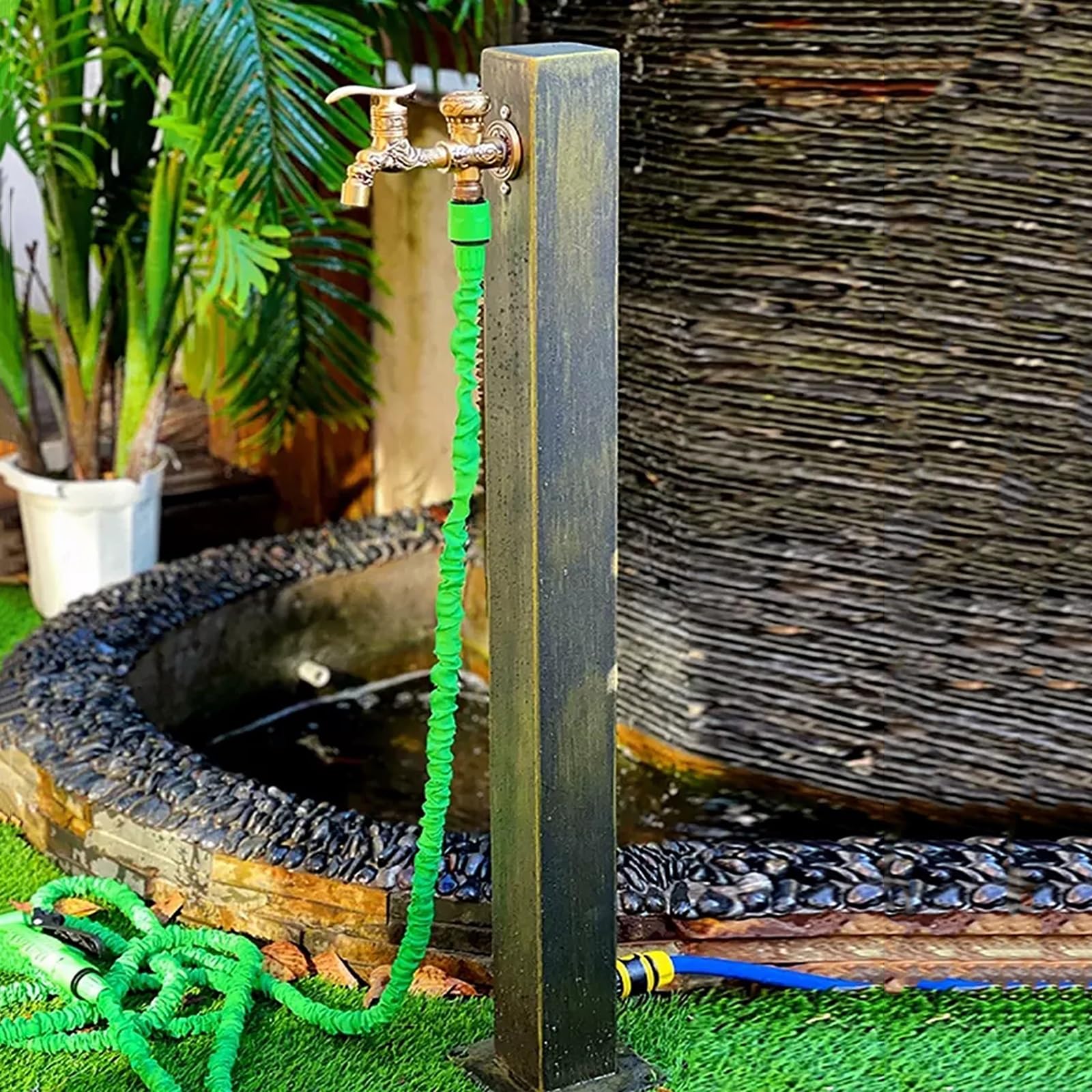 BHGFYXBS Outdoor Garden Water Fountain Post With Brass Dual Faucet, Freeze-Proof Hydrant Dispenser, 65Cm Hose Hanger Spigot For Yard And Patio Use,size_name-80cm