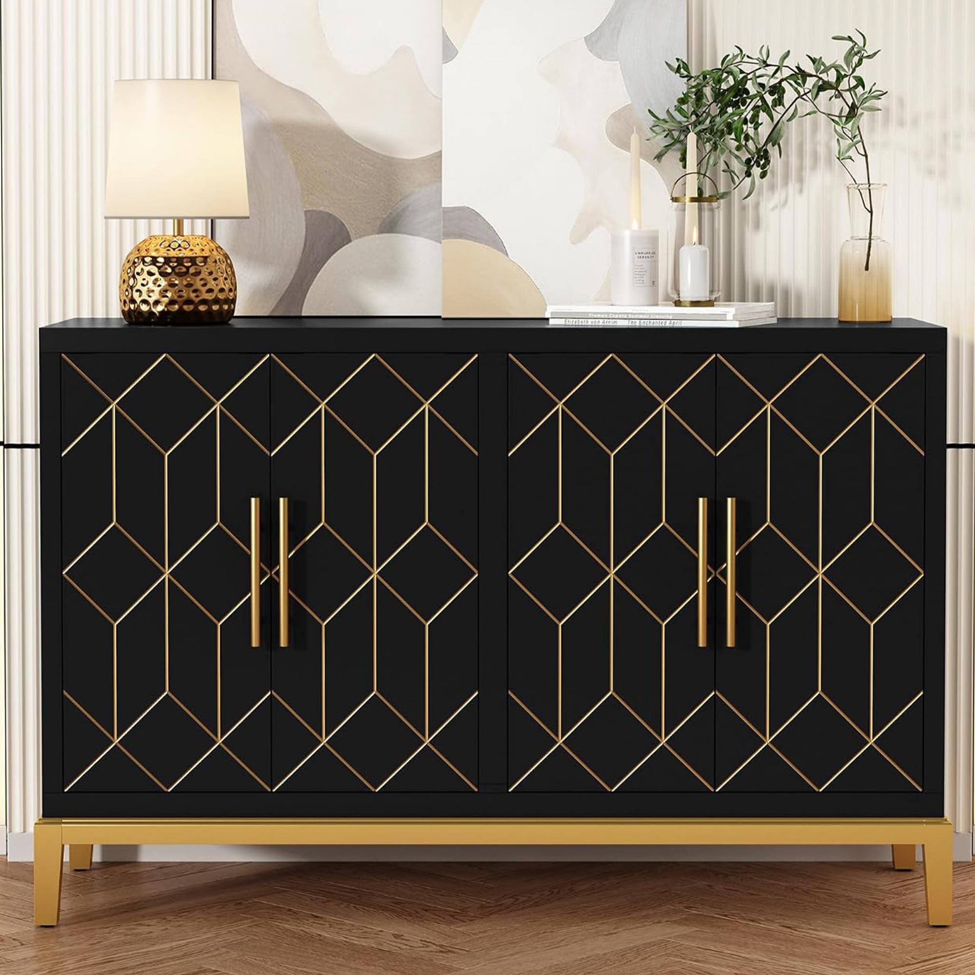 HLR Black Cabinet with Gold Trim and 4 Doors