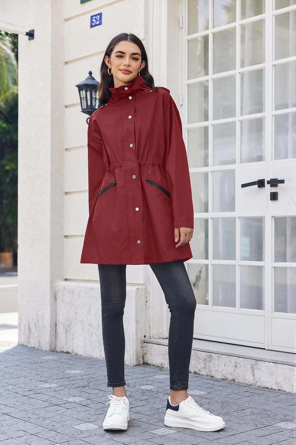 Zeagoo Raincoat Women Waterproof Long Hooded Rain Jacket Trench Coats Windbreaker Travel Jacket - Image 4