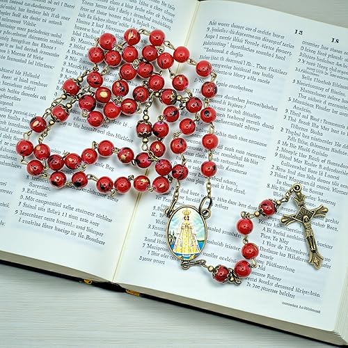 Miniatura 3 de Gifts by Lulee, LLC Virgen del Valle Patrona de Isla Margarita Venezuela y Catamarca Argentina Rosario Cuentas Redondas de Granate Opaco Centro