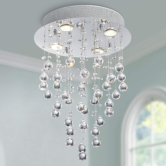 BESTIER Bestier Moderne kristallen plafondlamp, kroonluchter, plafondlamp, voor eetkamer, badkamer, slaapkamer, woonkamer, 4 x GU10 ledlampen, vereist