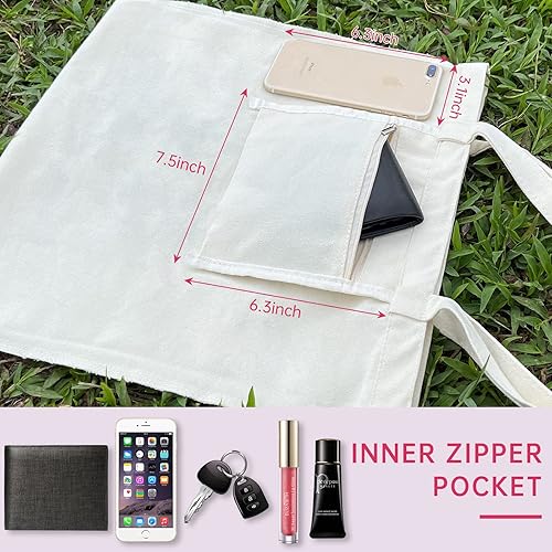 Miniatura 4 de Andeiltech Bolsa de lona para mujer, estética, bonita, para compras, comestibles, reutilizable, con cremallera interior, regalo para mujer