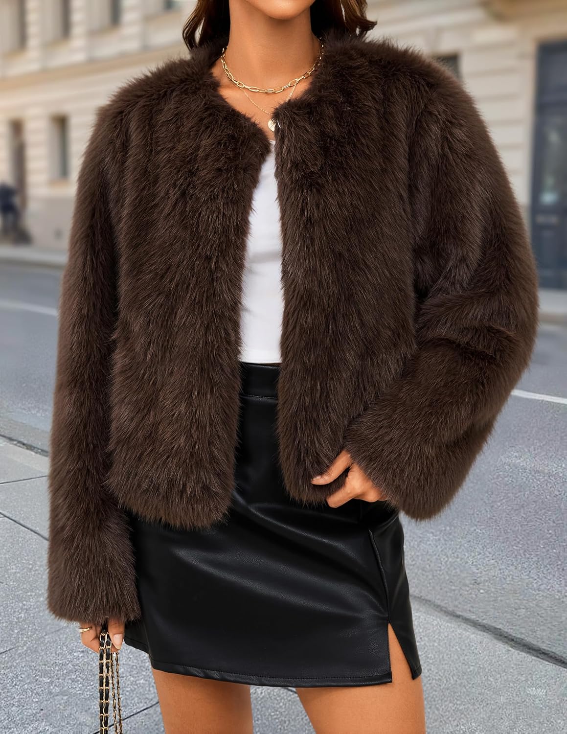 ZESICA Women's 2026 Winter Faux Fur Coats Fluffy Cropped Jacket Long Sleeve Shaggy Outerwear Fall Clothes with Pockets - Image 3