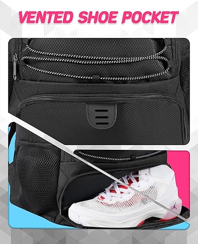 Miniatura 5 de Mochila de baloncesto para hombres y mujeres con compartimento para pelotas y zapatos, capacidad de 30 L, ligera, transpirable, para niños y niñas,