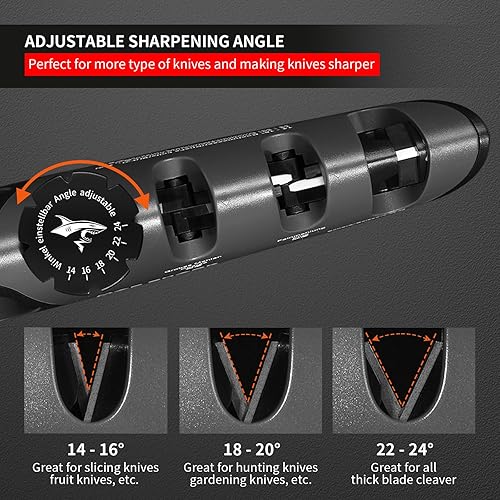 Miniatura 9 de MAD SHARK Afilador de cuchillos, 6 ángulos de afilado ajustables, herramienta afiladora de cuchillos gruesa y fina, afilador de cuchillos manual de