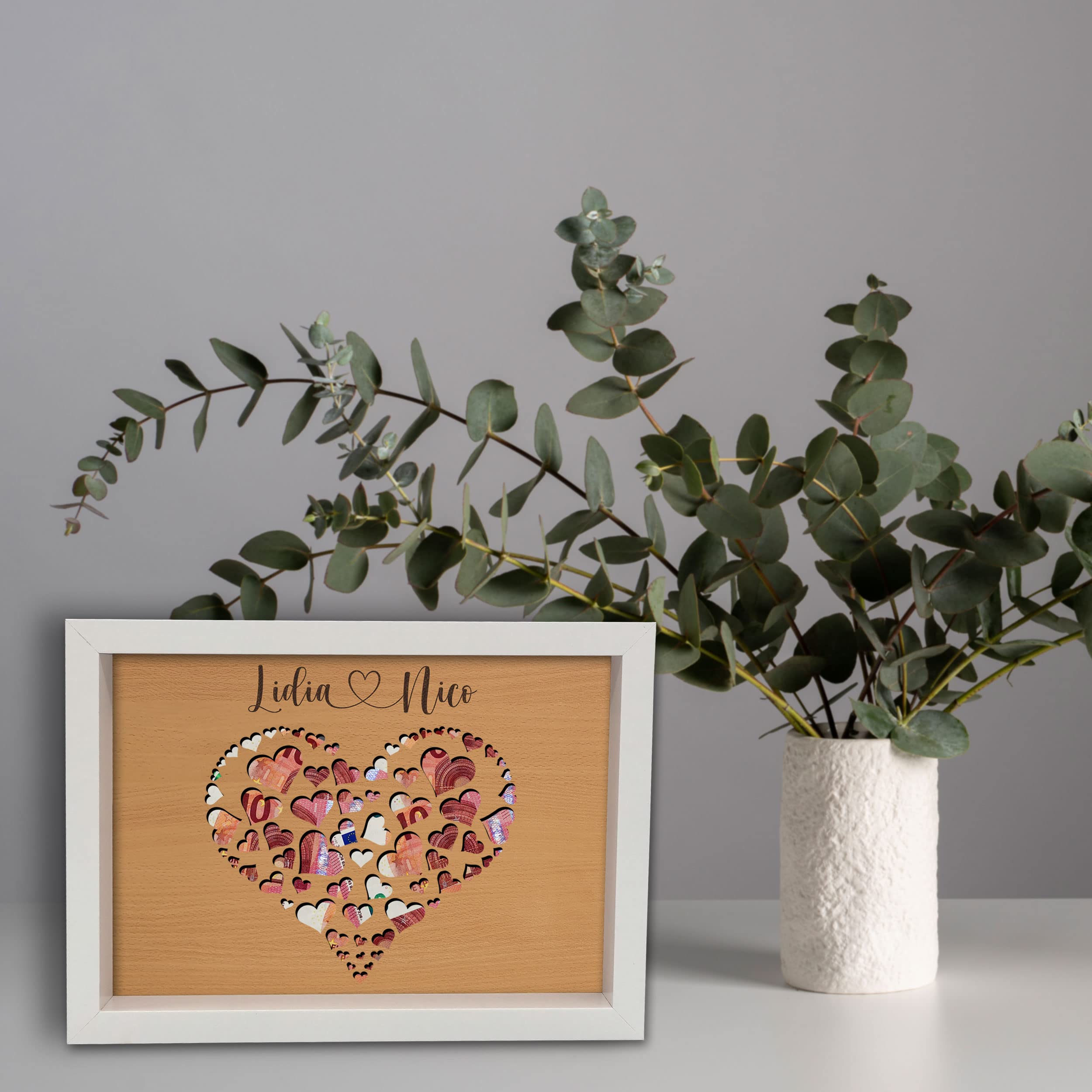 Coffret Cadeau Cœur En Bois Pour Couple - Photophore Inclus, Pour Billets Ou Petits Objets, 18x19 Cm